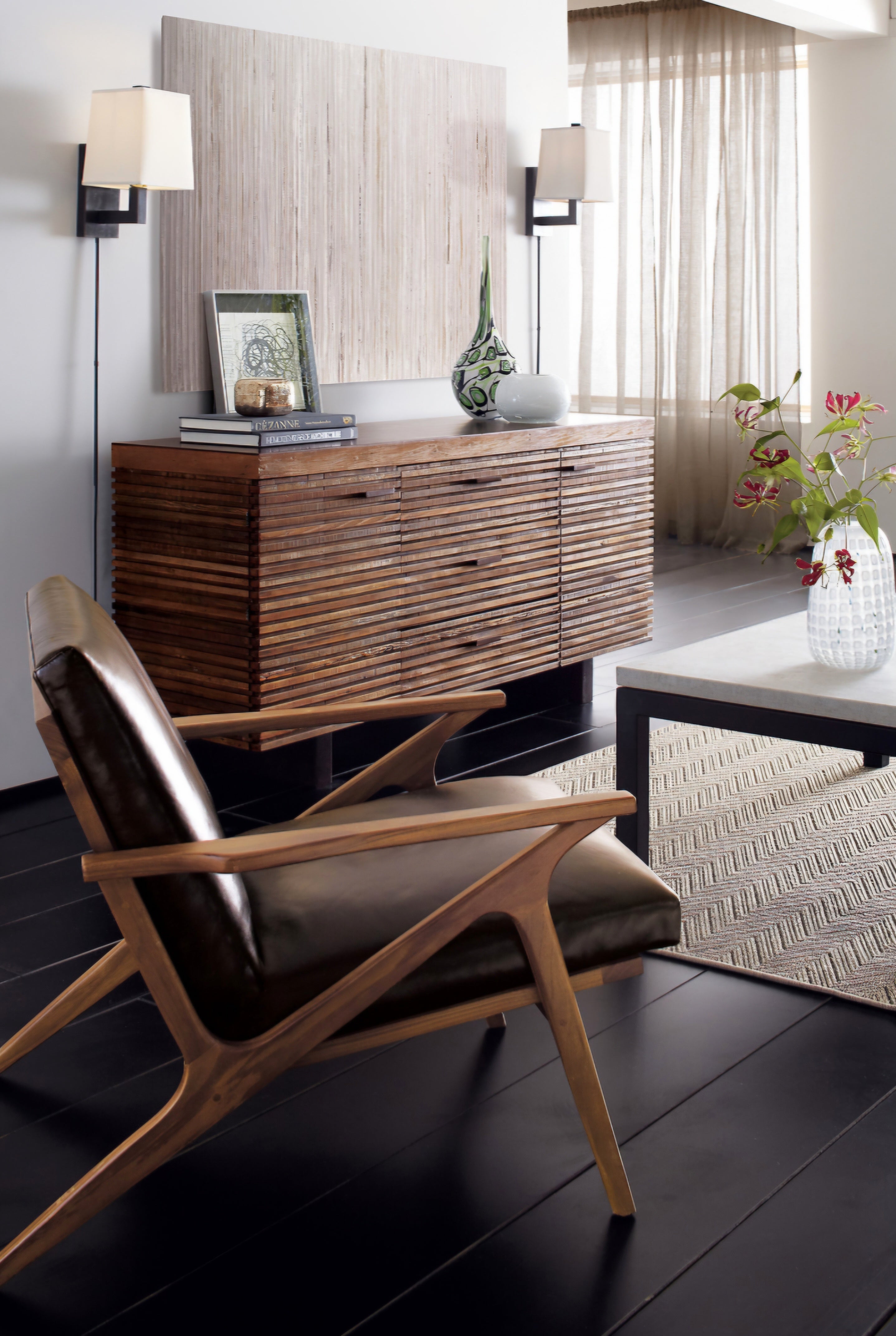 THE ONE × Cavett — Wood and Leather Accent Chair