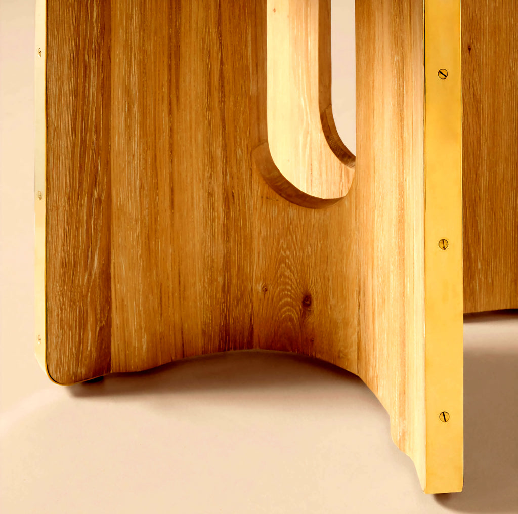 THE ONE × Albertine — Round Oak and Unlacquered Brass Dining Table