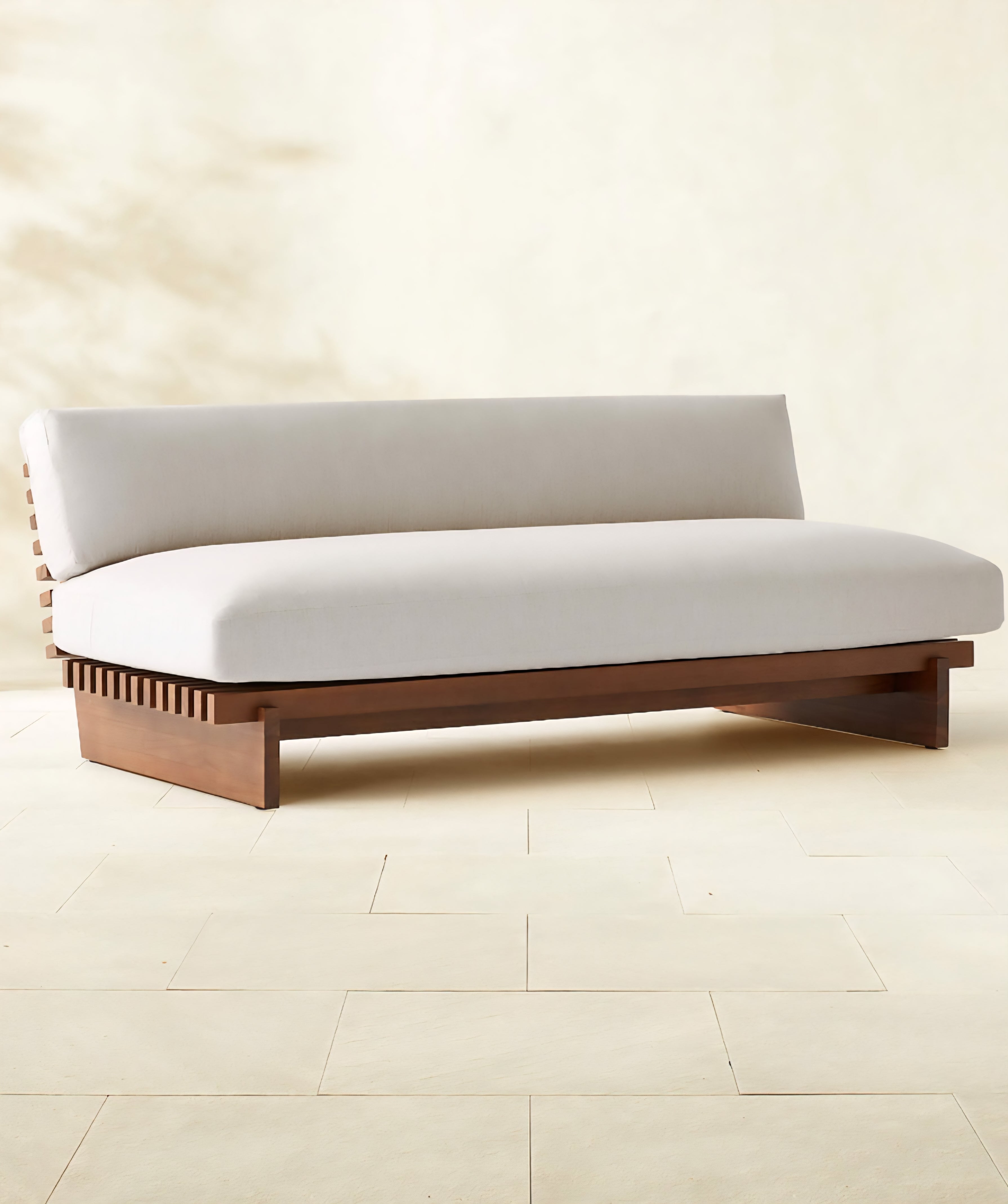 THE ONE × Taiko — Stained Teak Outdoor Loveseat with Sunbrella® Cushions