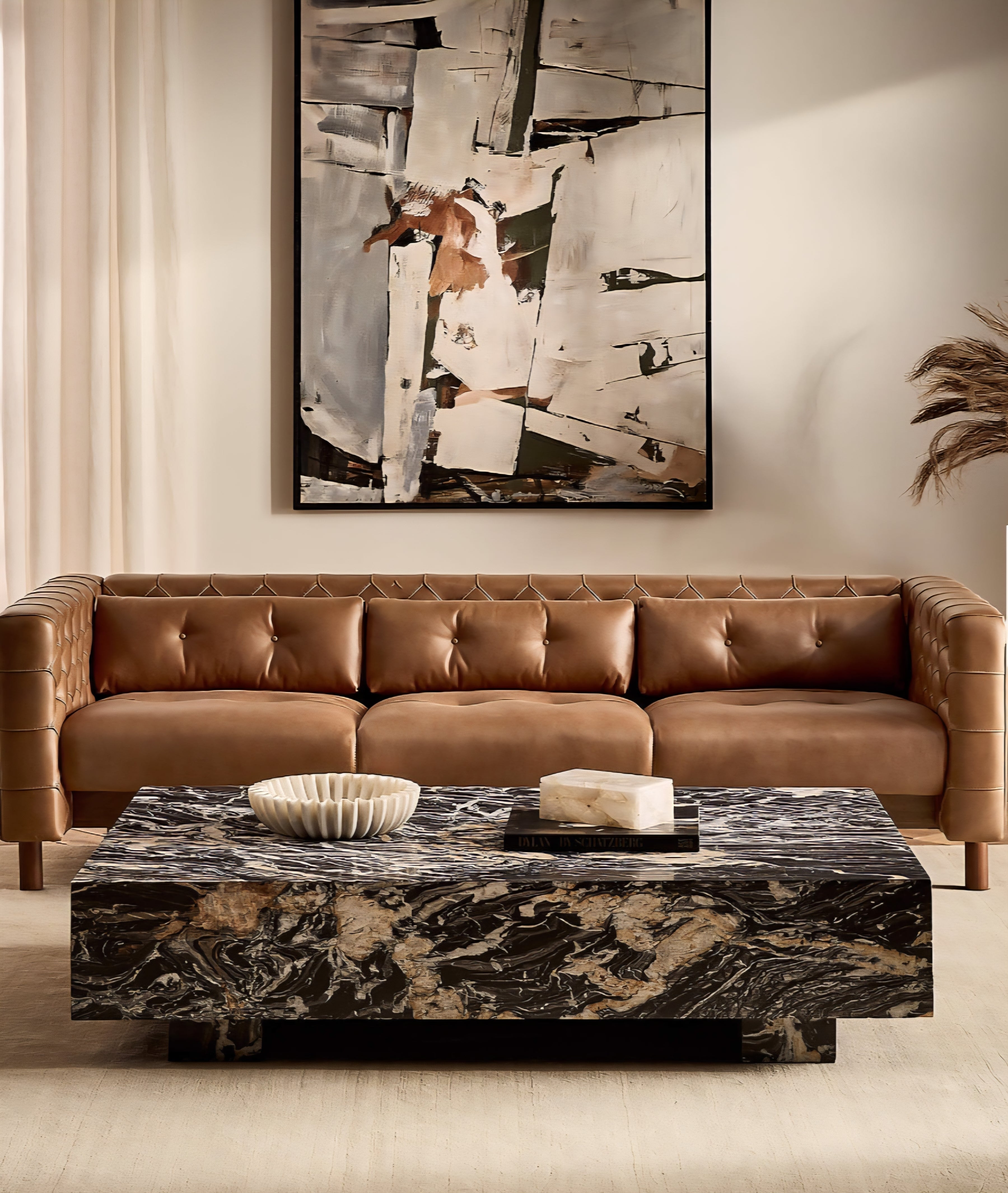 THE ONE × Marconi — Tufted Leather & Velvet Sofa