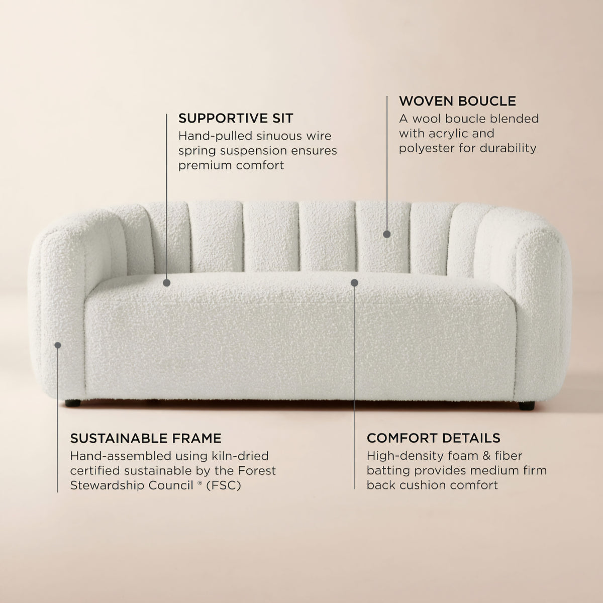 THE ONE × Fitz — Channeled White Boucle Loveseat