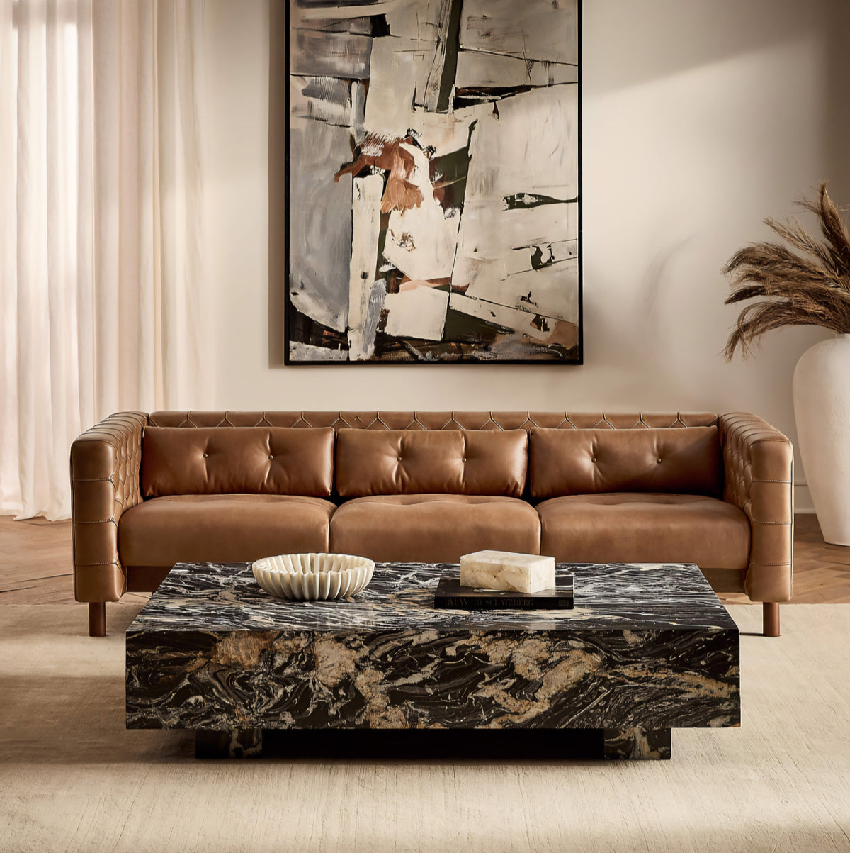 THE ONE × Marconi — Tufted Leather & Velvet Sofa
