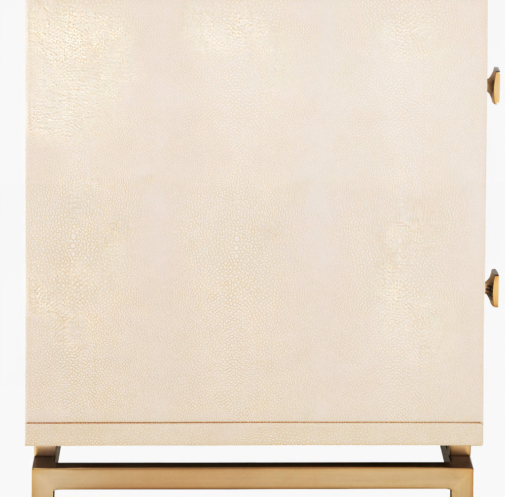 THE ONE × Dover — 2-Drawer Warm White Lacquered Nightstand with Travertine Top