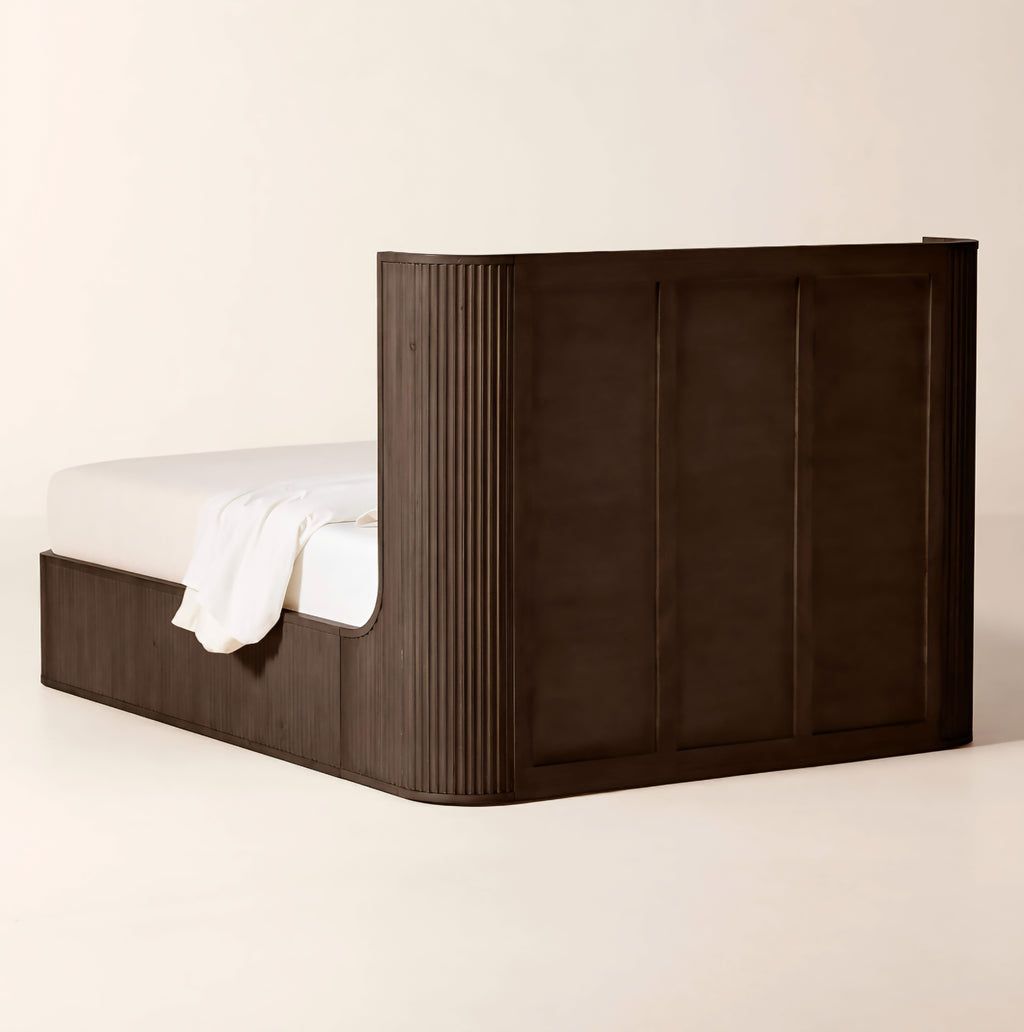 THE ONE × Davison — Fluted Dark Brown Wood Queen Bed