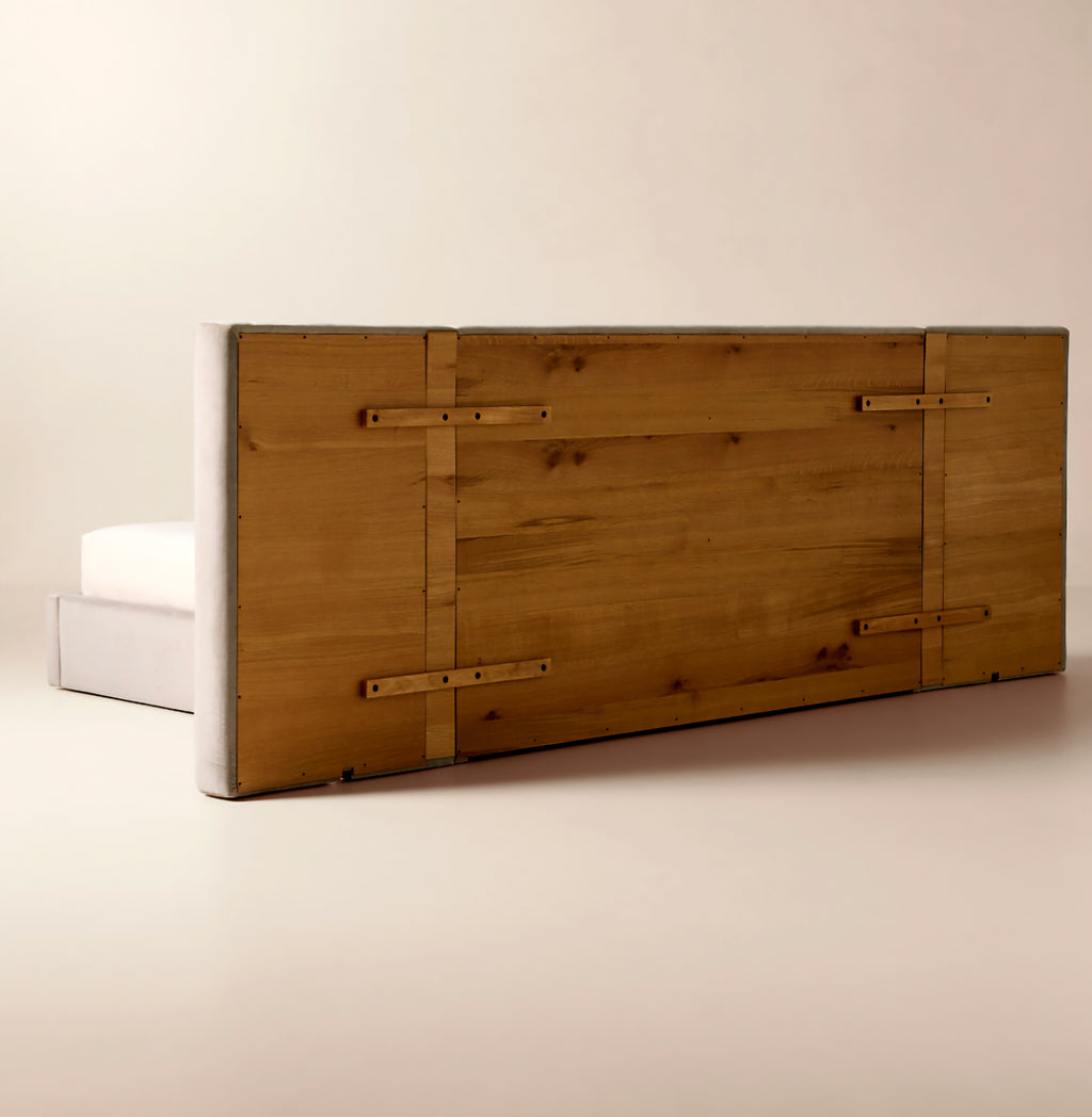 THE ONE × Abbott — Arctic Blue Velvet Upholstered Extended King Platform Bed