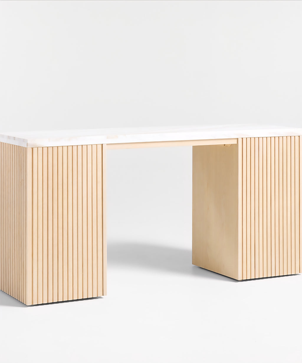 THE ONE × Batten — Natural Oak Console Desk with White Marble Top