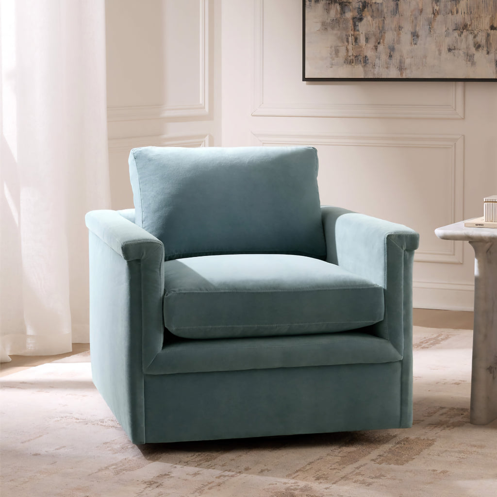 THE ONE × Ceva — Light Blue Performance Velvet Swivel Chair