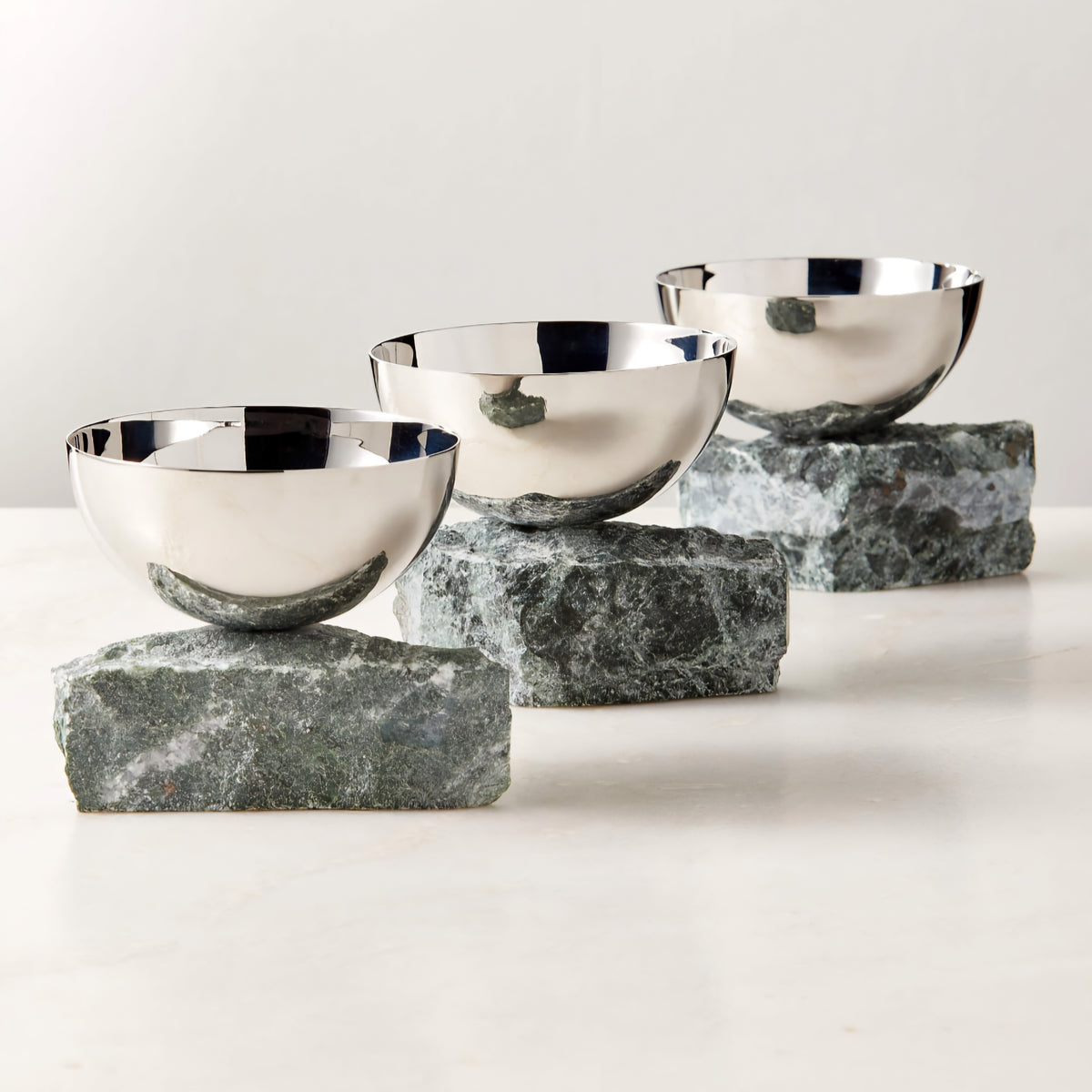 THE ONE × Laftin — Stainless Steel and Green Marble Snack Bowl