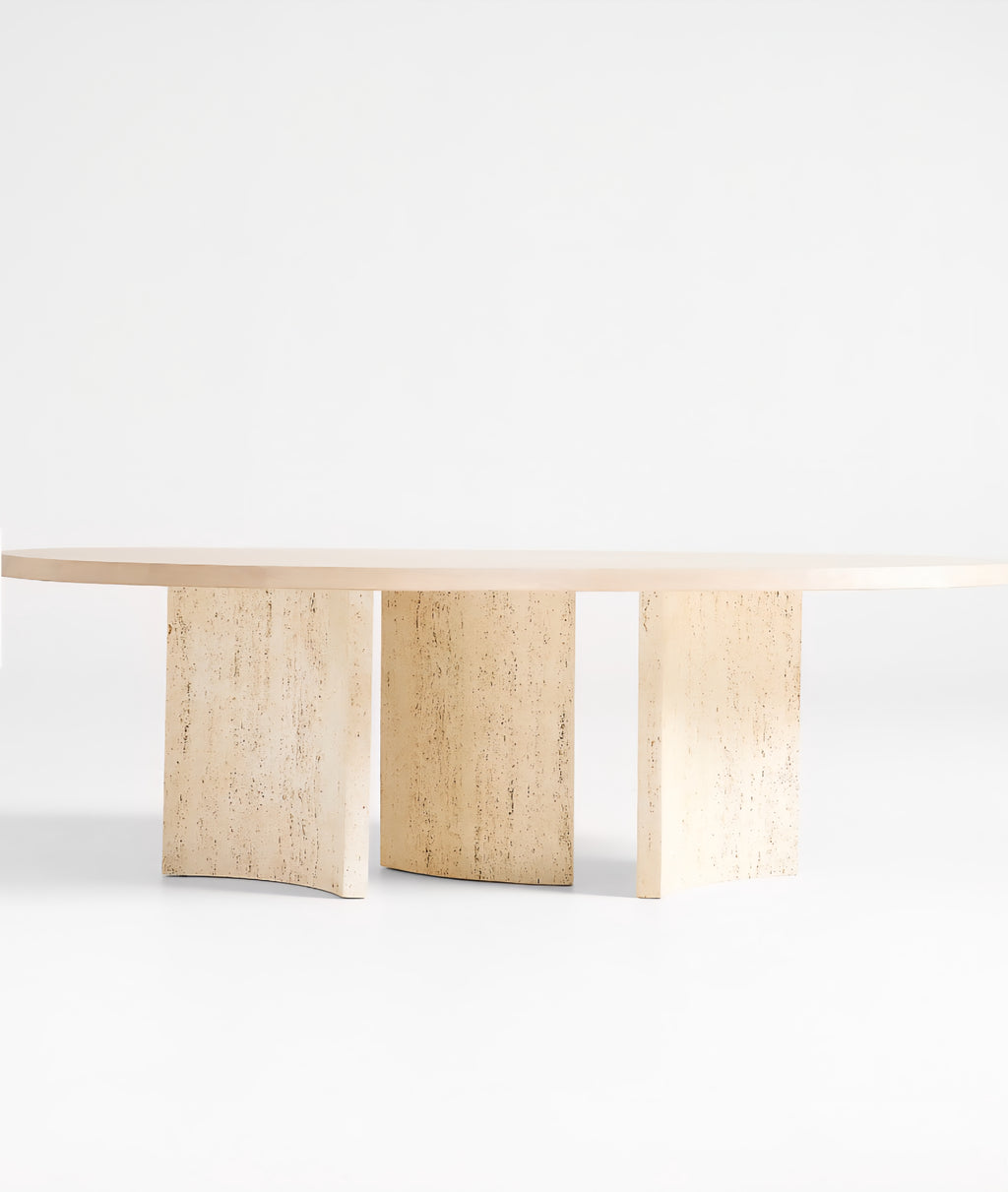 THE ONE × Point Dune — Oval Wood and Travertine Dining Table (93")
