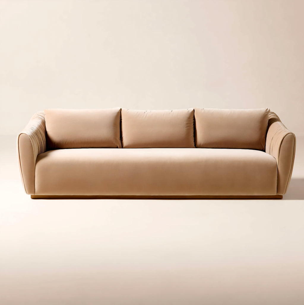 THE ONE × Emile — Camel Velvet Ruched Sofa