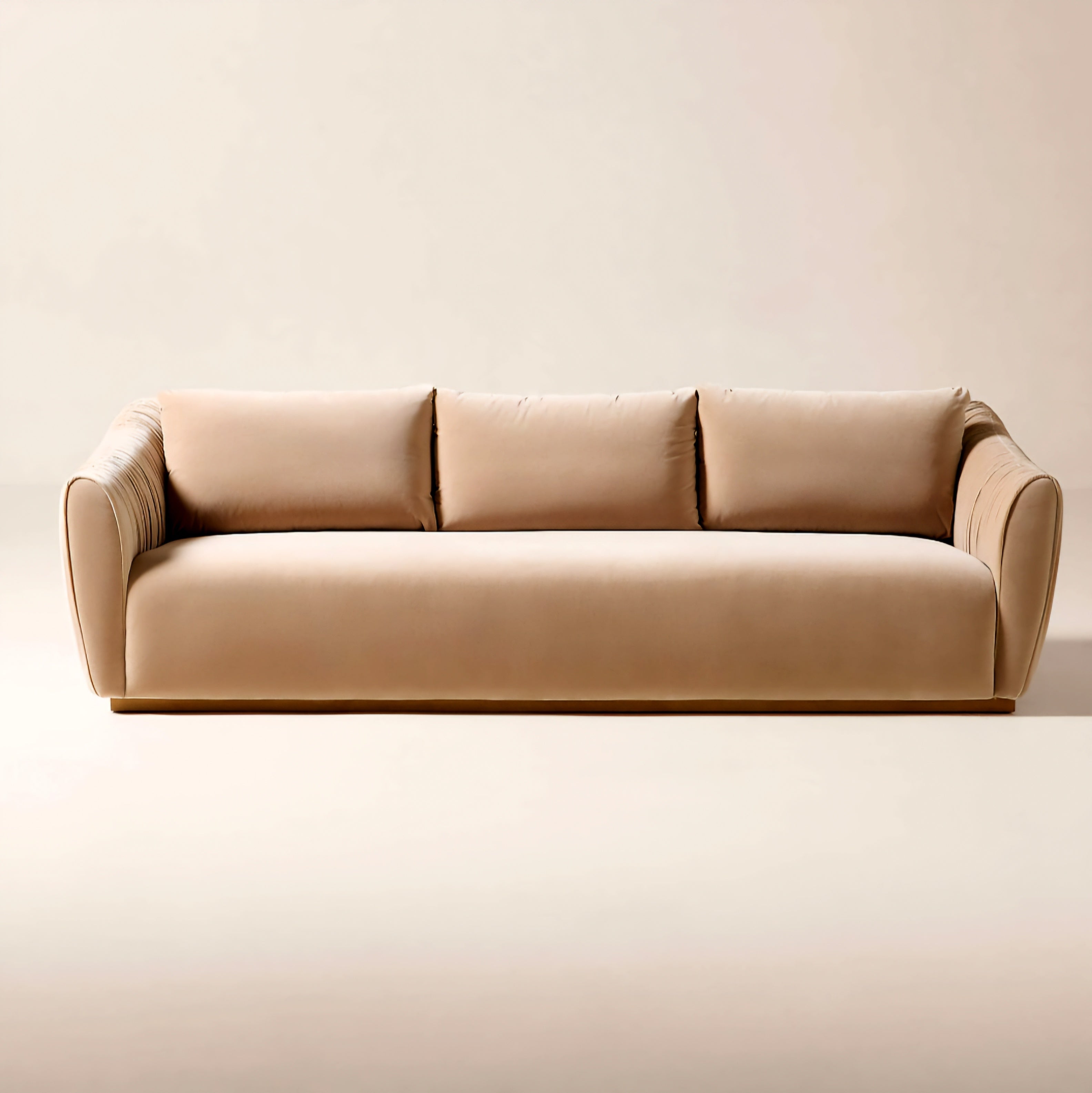 THE ONE × Emile — Camel Velvet Ruched Sofa