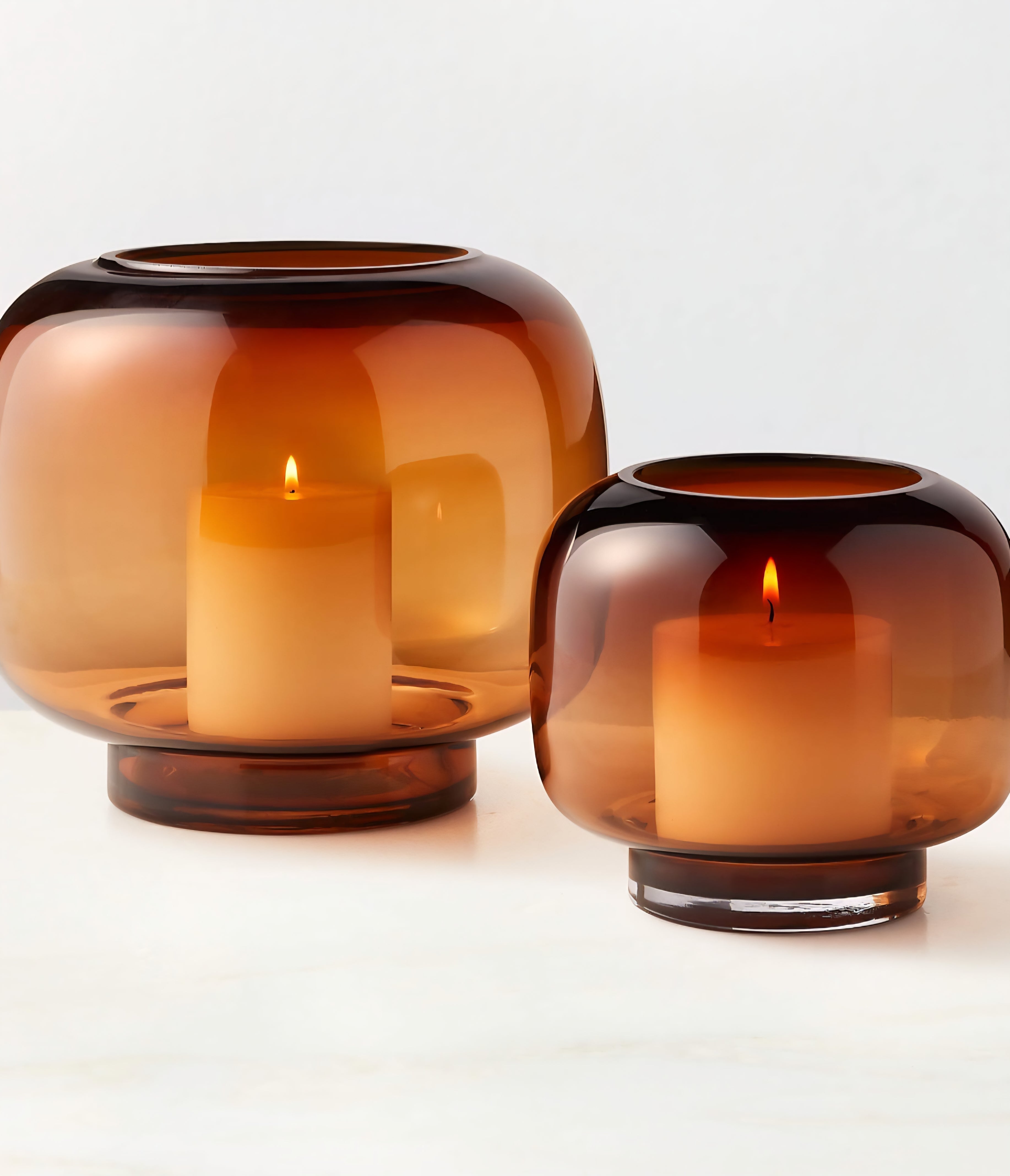 THE ONE × Coco — Round Smoked Amber Glass Hurricane Candle Holder