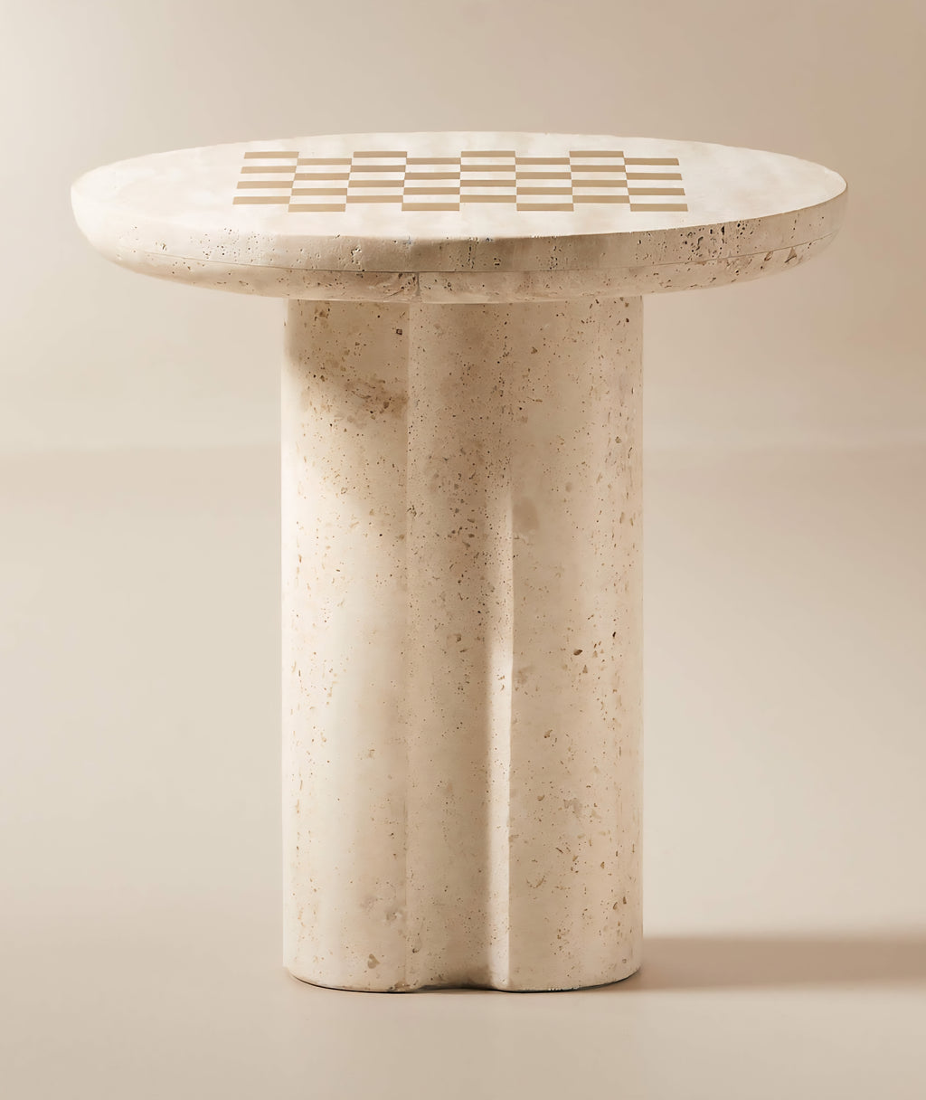 THE ONE × Kikko — White Travertine & Brass Inlay Game Side Table