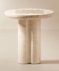 THE ONE × Kikko — White Travertine & Brass Inlay Game Side Table