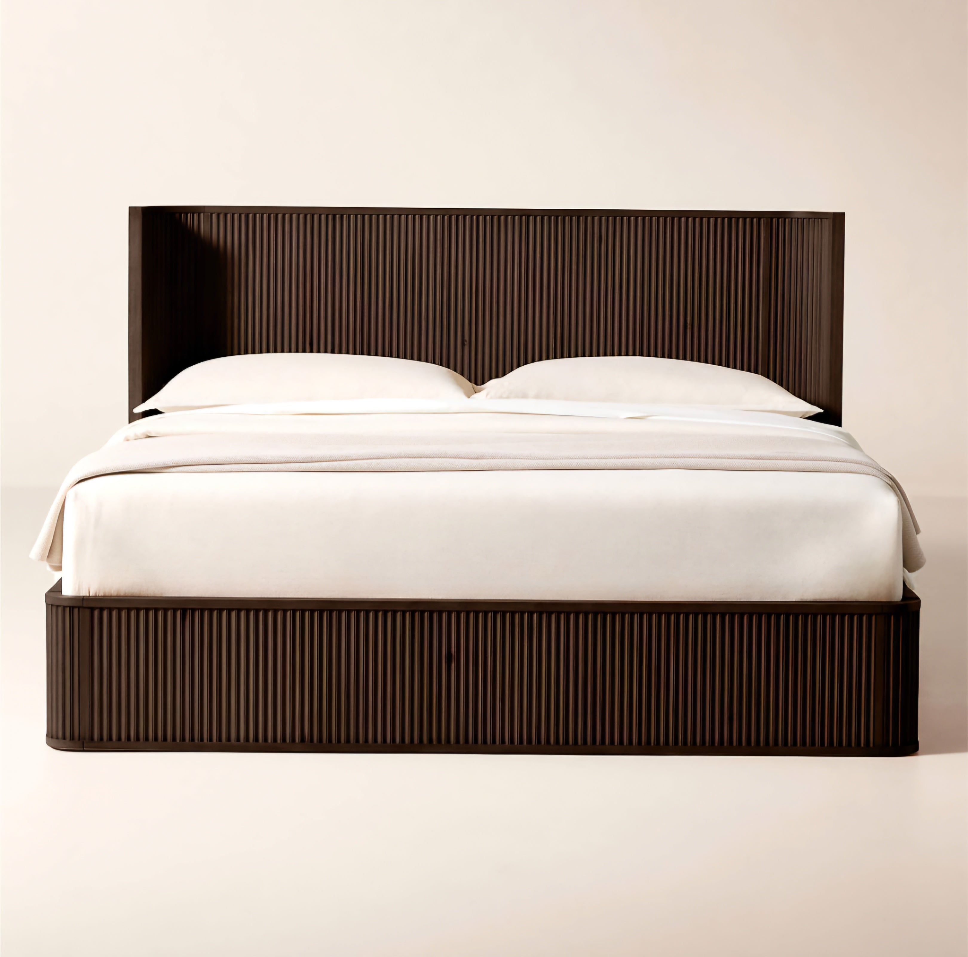 THE ONE × Davison — Fluted Dark Brown Wood King Bed