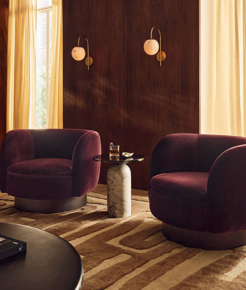 THE ONE × Muir — Taupe Velvet Swivel Chair