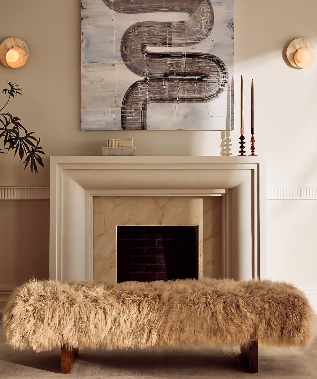 THE ONE × Socca — Sheepskin Upholstered Bench