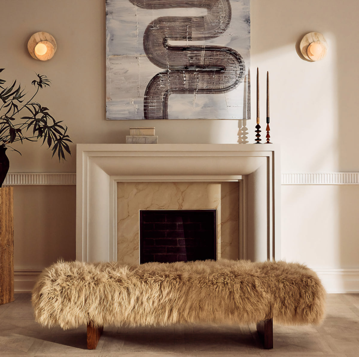 THE ONE × Socca — Sheepskin Upholstered Bench
