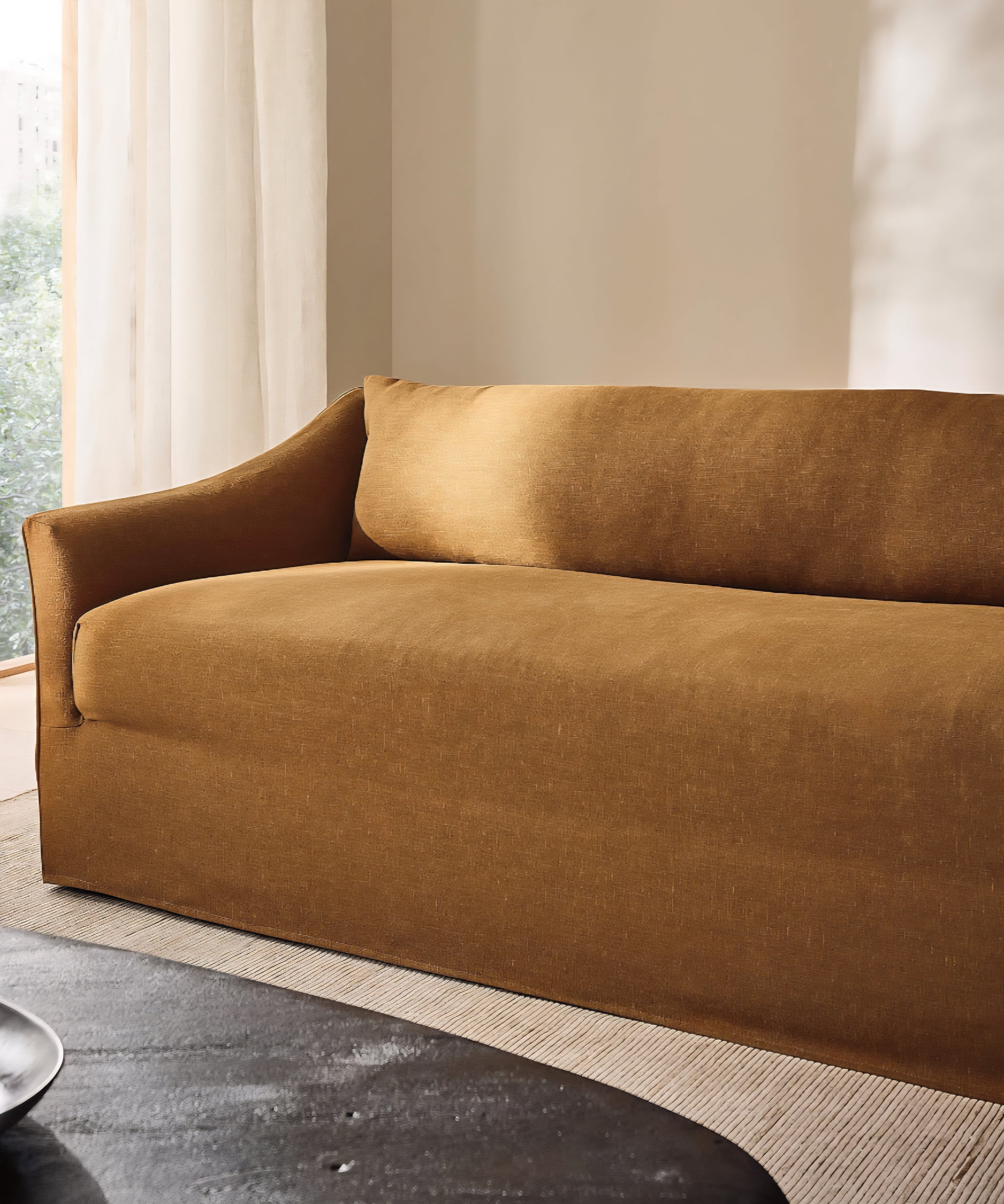THE ONE × Bristol — Cognac Slipcovered Performance Linen Sofa