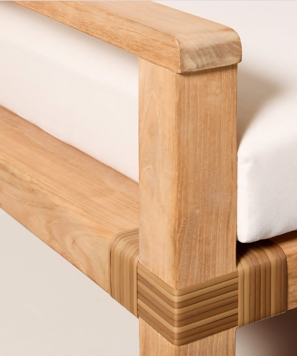 THE ONE × Oakley — Teak Outdoor Sofa with Ivory Sunbrella® Cushions (100")
