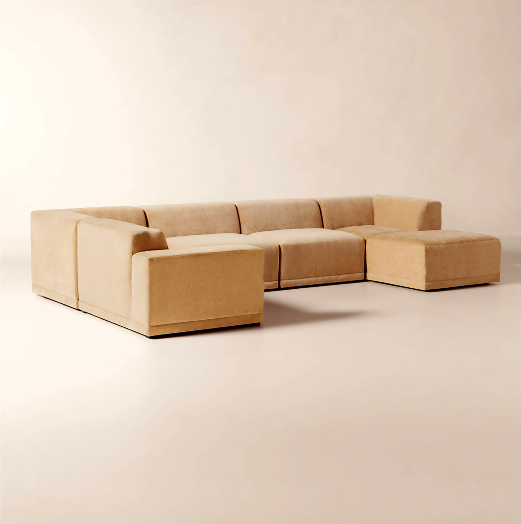 THE ONE × Faible — 6-Piece Modular Left-Arm Wheat Performance Velvet Standard Depth Sectional Sofa