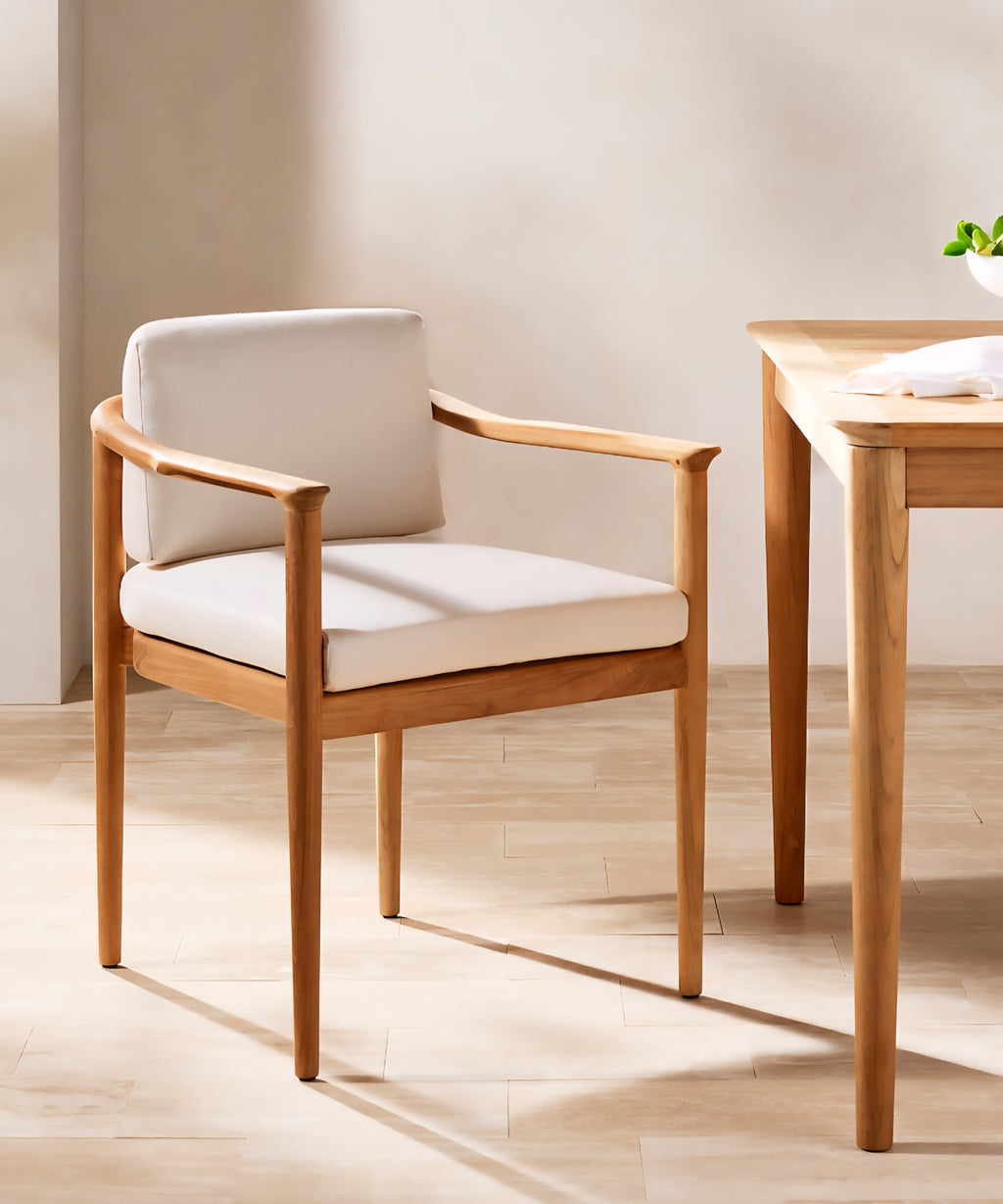 THE ONE × Tide — Teak Outdoor Dining Armchair with Ivory Sunbrella® Cushion