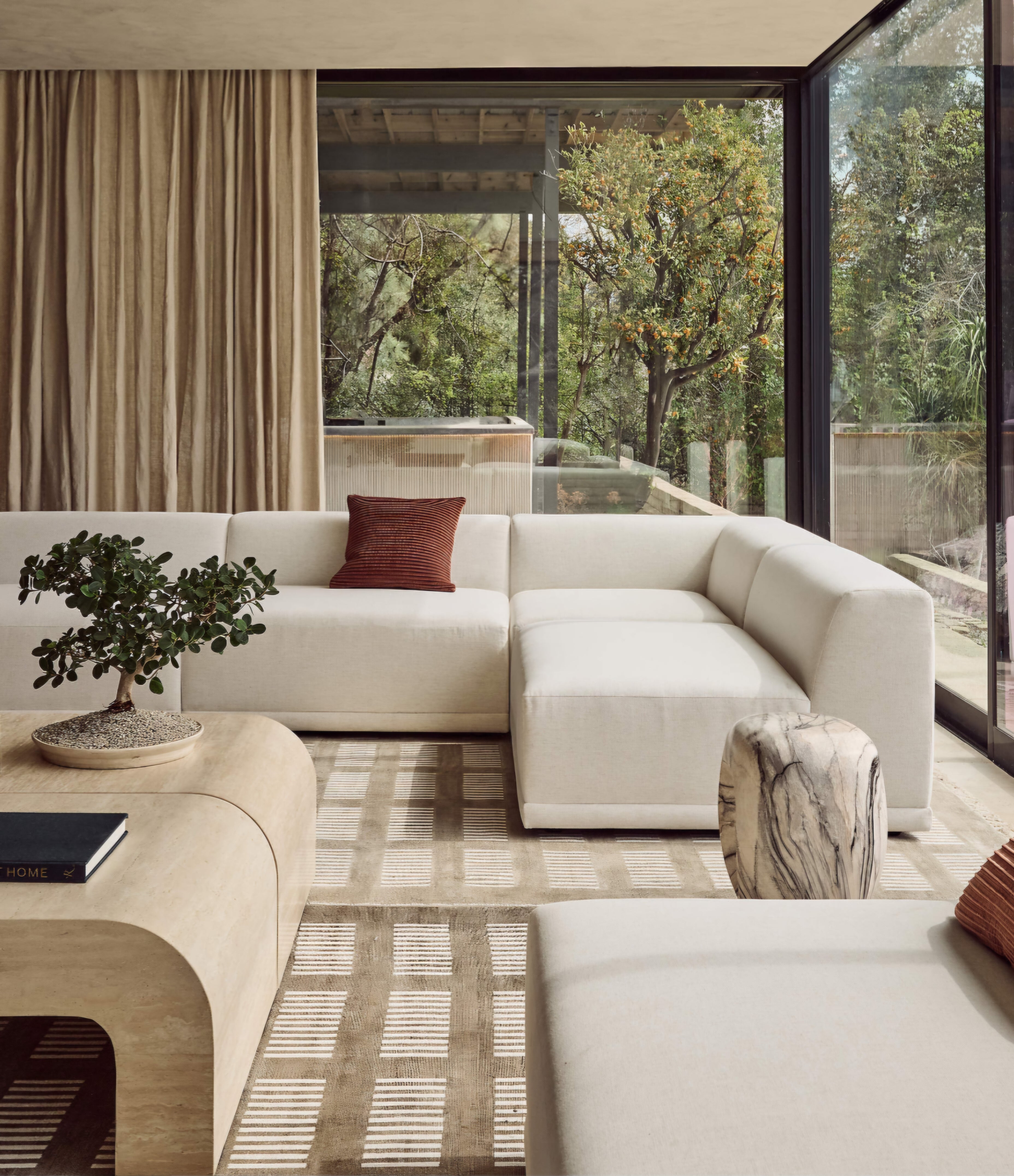 THE ONE × Faible — 4-Piece L-Shaped White Performance Linen Standard Depth Sectional Sofa with Right Arm