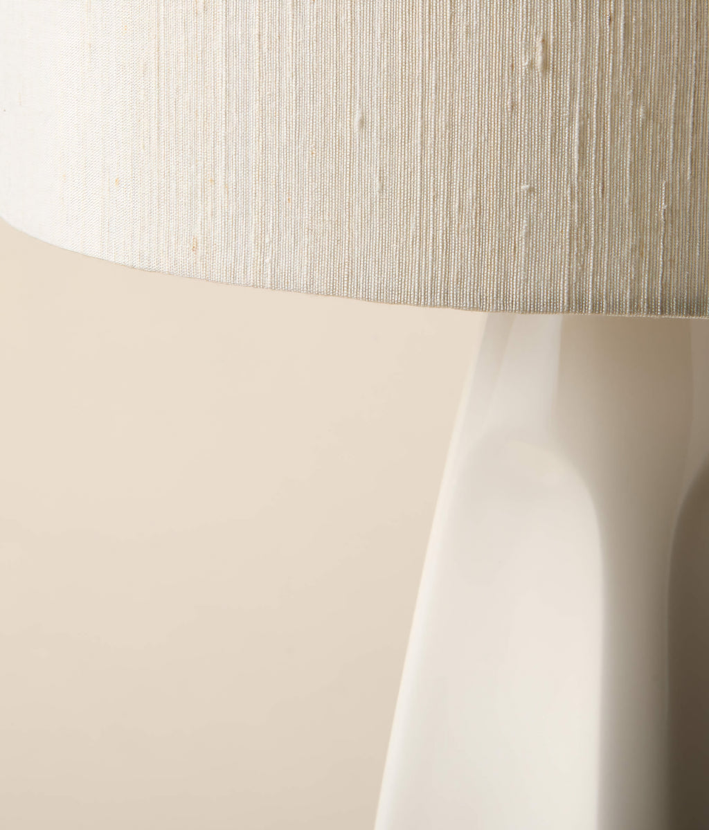 THE ONE × Saxon — White High-Gloss Resin Table Lamp with Silk Shade