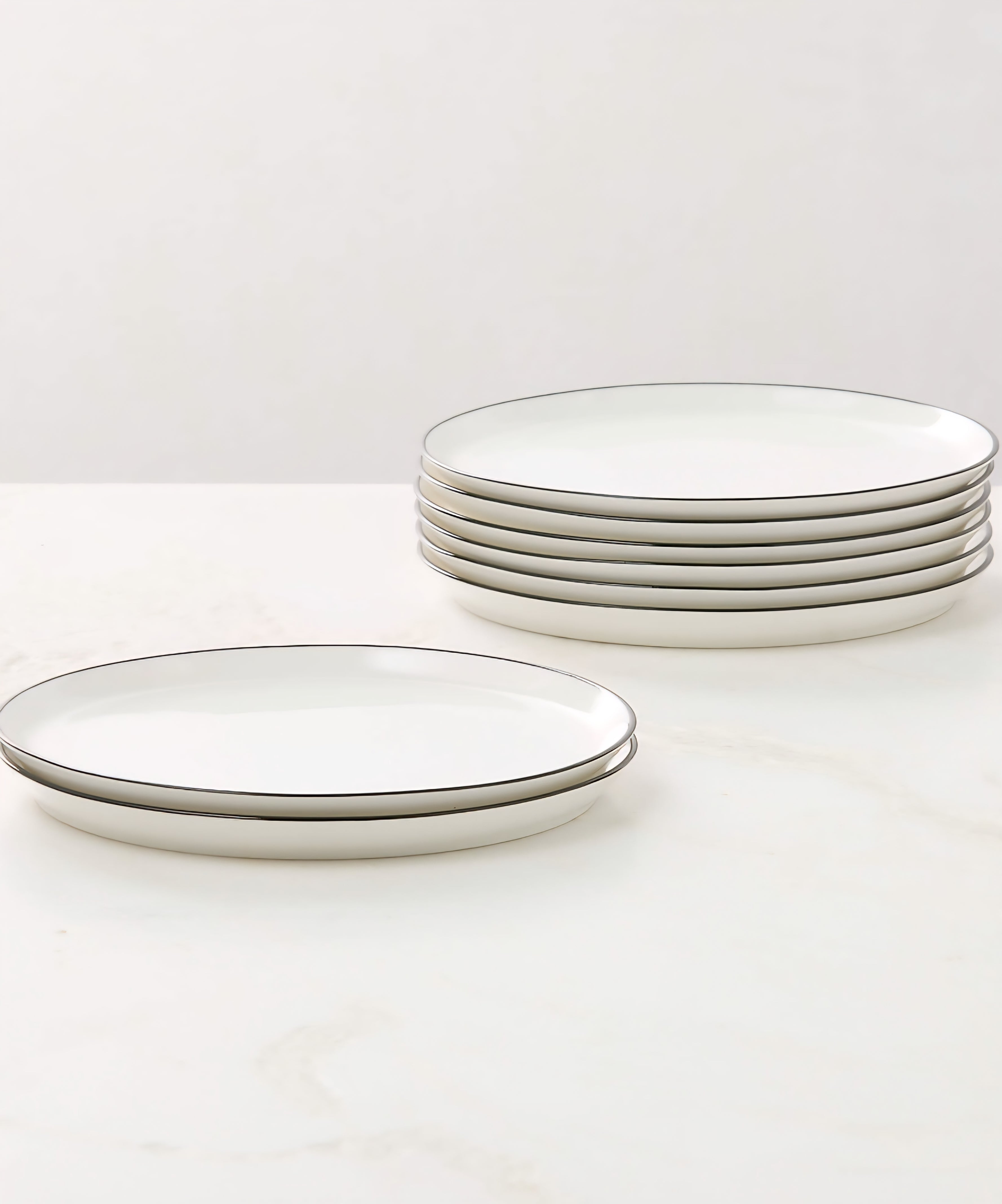 THE ONE × Contact — White Ceramic Dinner Plates with Black Rim