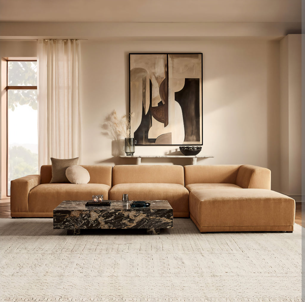 THE ONE × Faible — 4-Piece Modular Left-Arm Wheat Performance Velvet Standard Depth Sectional Sofa
