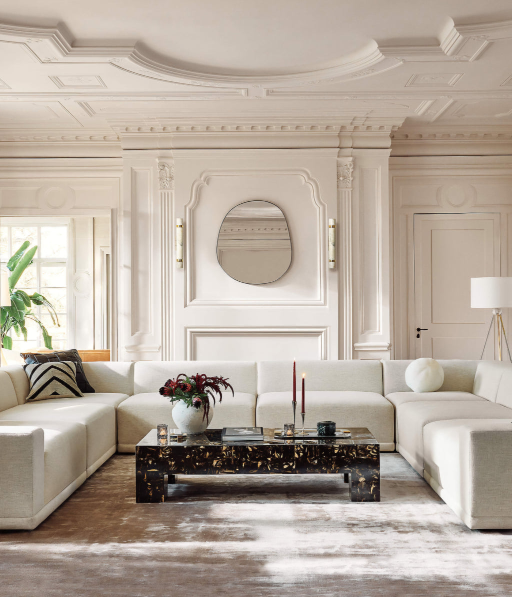 THE ONE × Faible — 6-Piece U-Shaped White Performance Linen Standard Depth Sectional Sofa with Right Arm