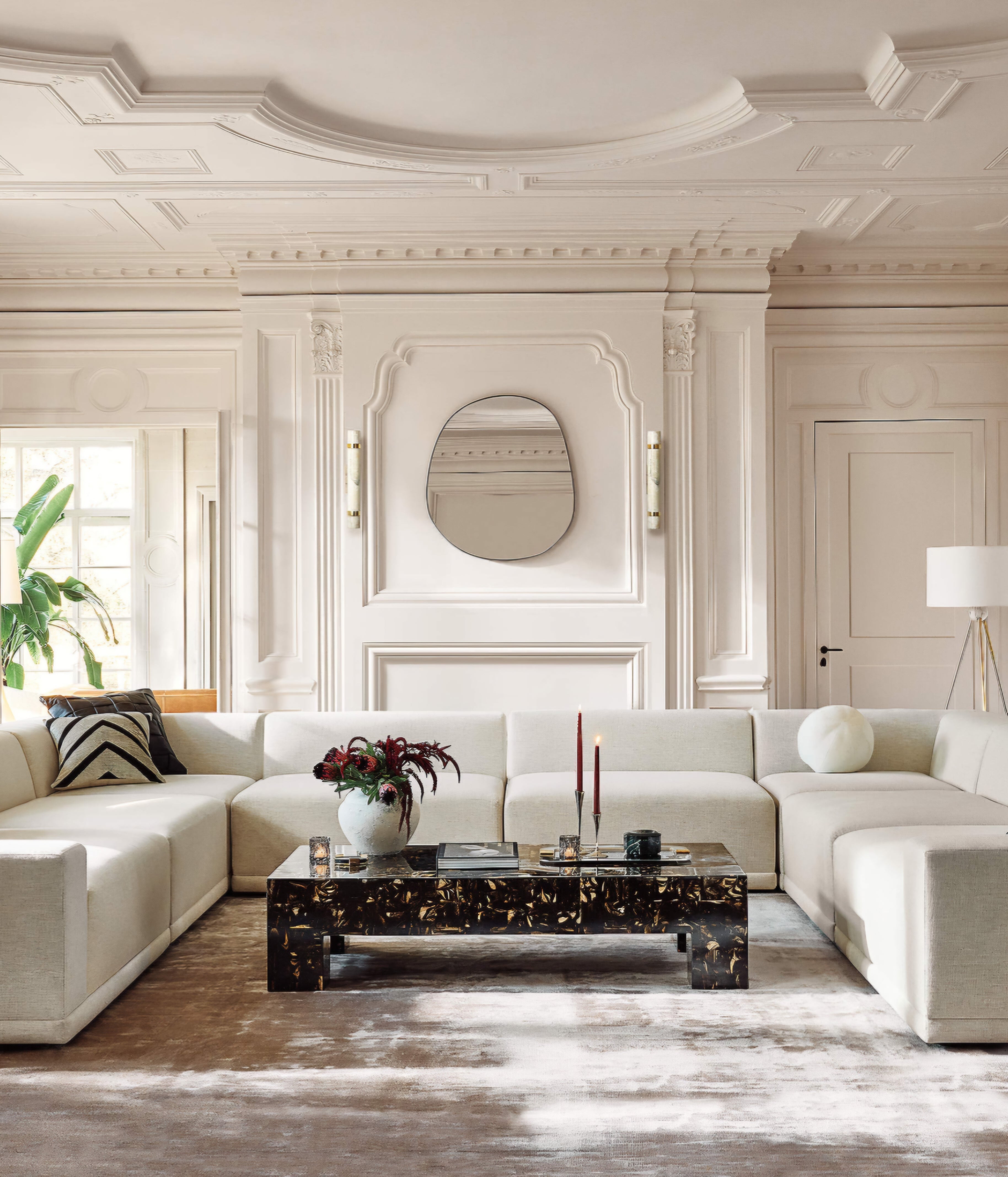 THE ONE × Faible — 6-Piece U-Shaped White Performance Linen Standard Depth Sectional Sofa with Right Arm