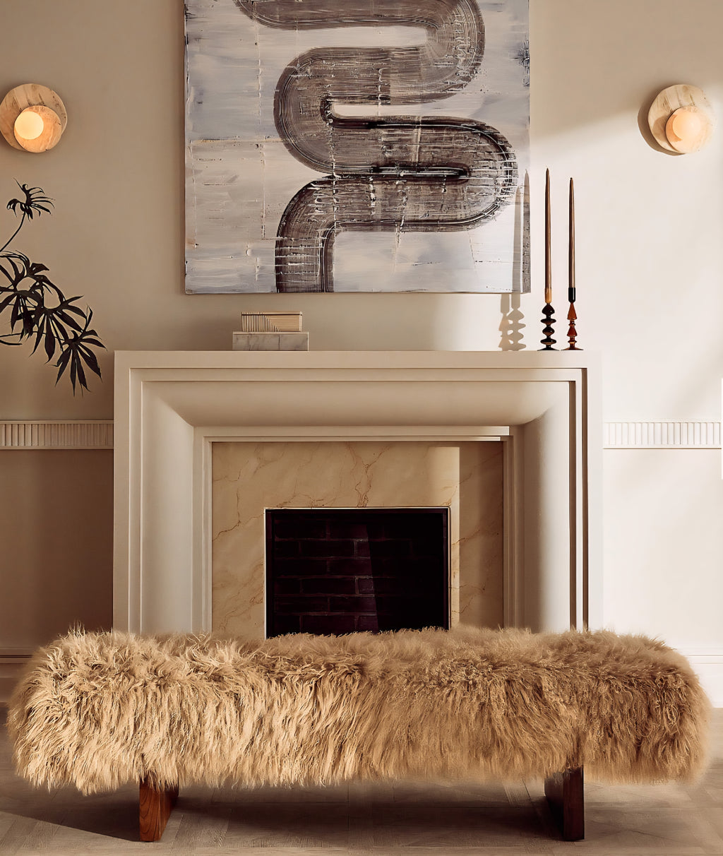 THE ONE × Socca — Sheepskin Upholstered Bench