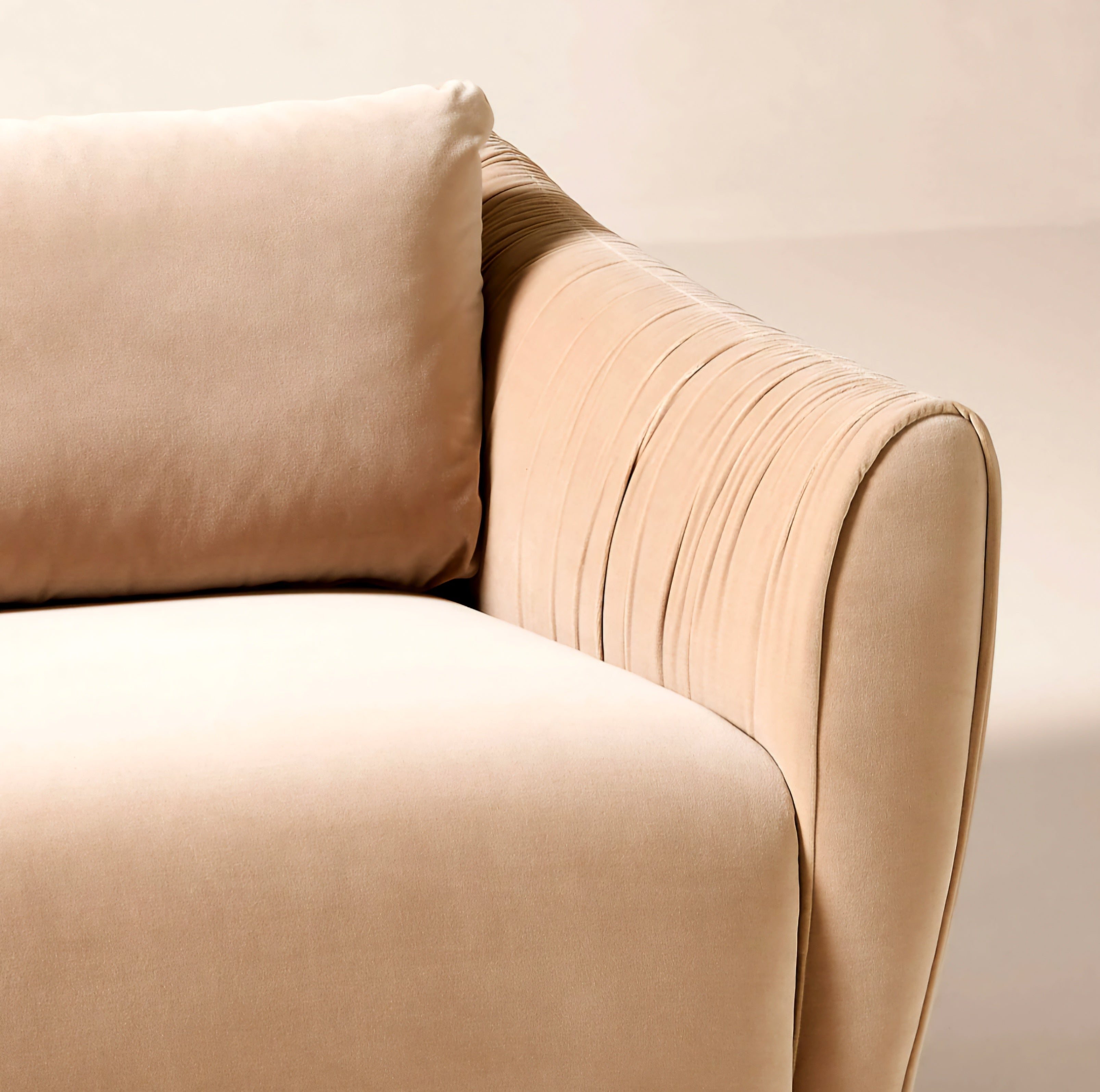 THE ONE × Emile — Camel Velvet Ruched Sofa