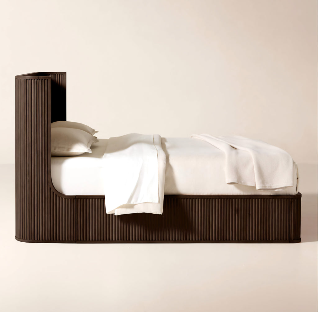 THE ONE × Davison — Fluted Dark Brown Wood King Bed