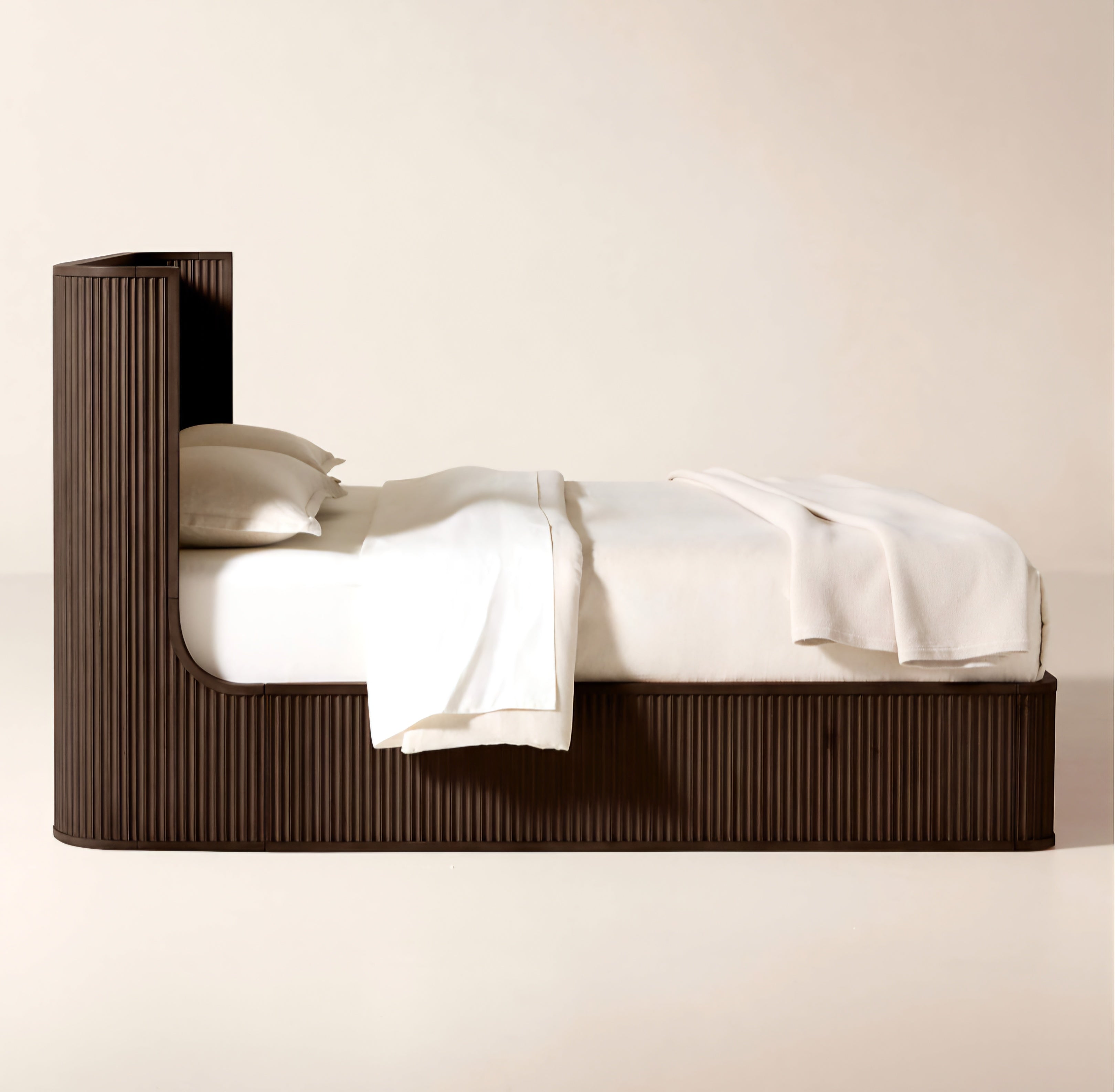 THE ONE × Davison — Fluted Dark Brown Wood King Bed