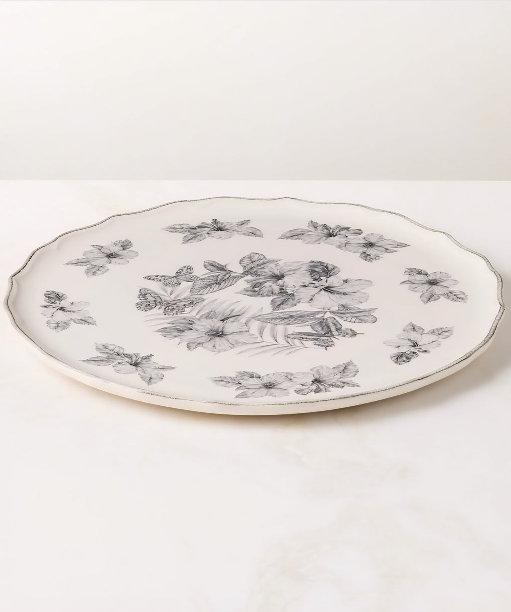 THE ONE × Everly — Round White and Black Patterned Serving Platter
