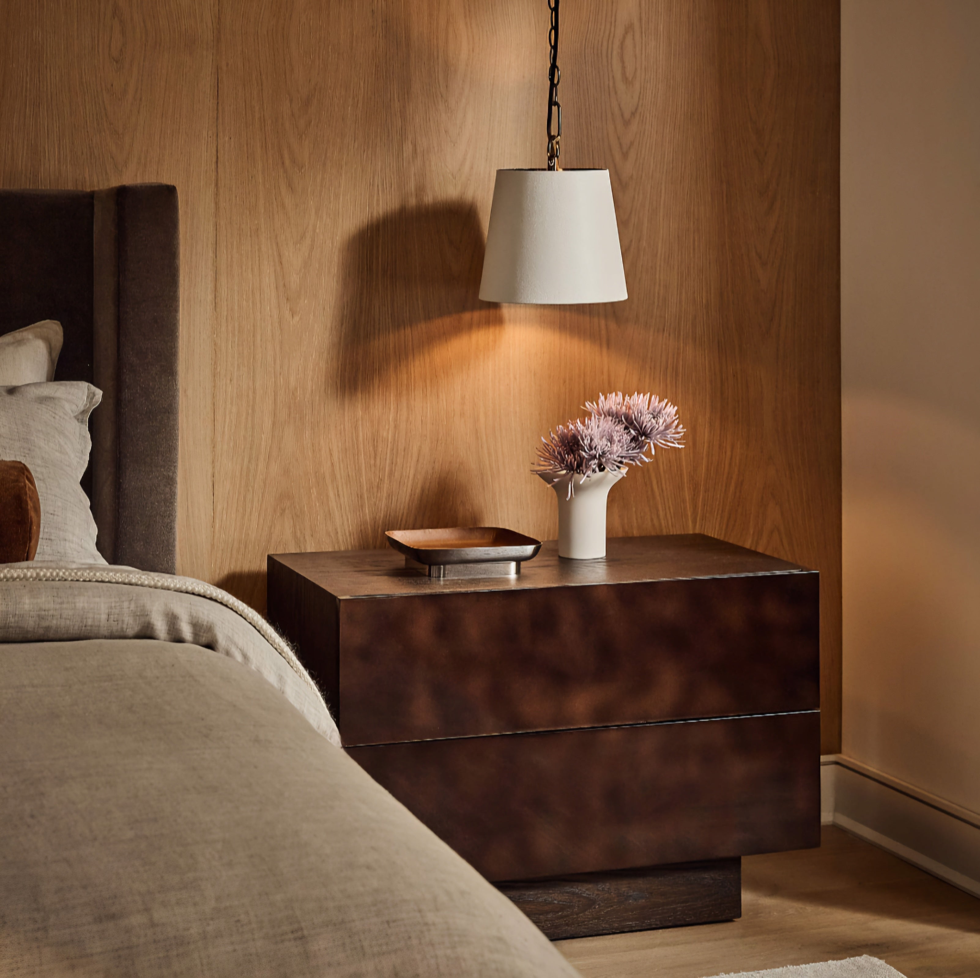 THE ONE × Hudson — Lacquered Dark Brown Wood Nightstand