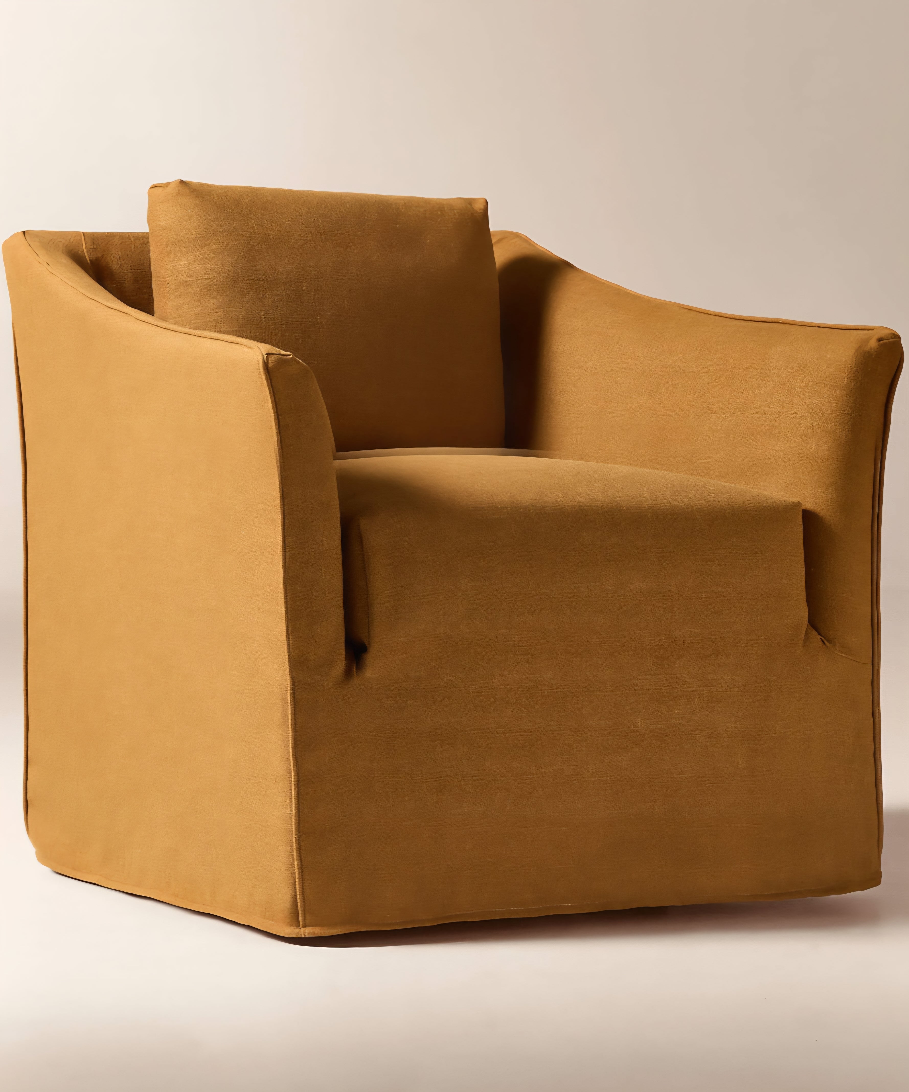 THE ONE × Bristol — Cognac Slipcovered Performance Linen Swivel Chair