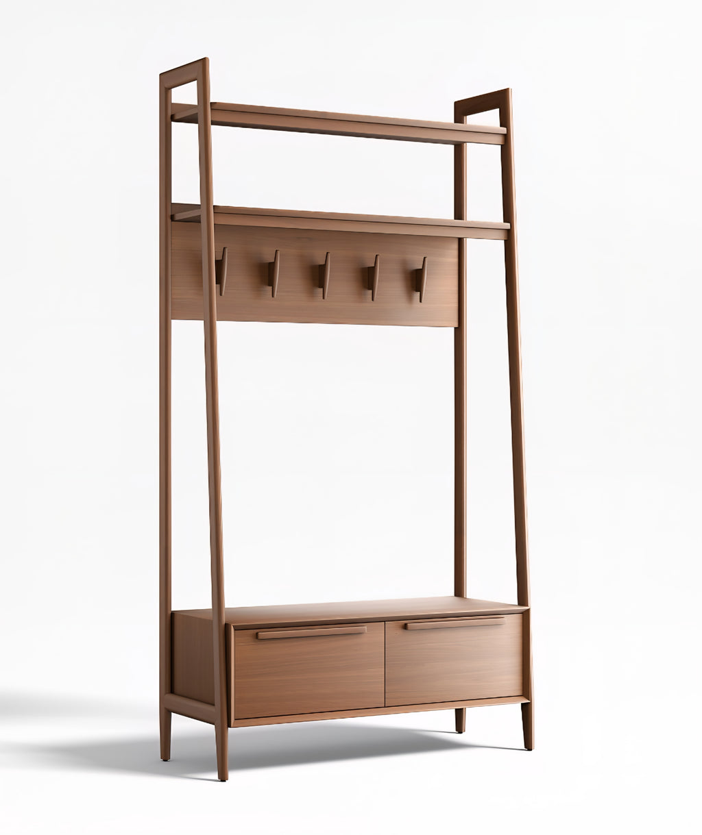 THE ONE × Tate — Walnut Wood Hall Tree with Bench and Shoe Storage (44")