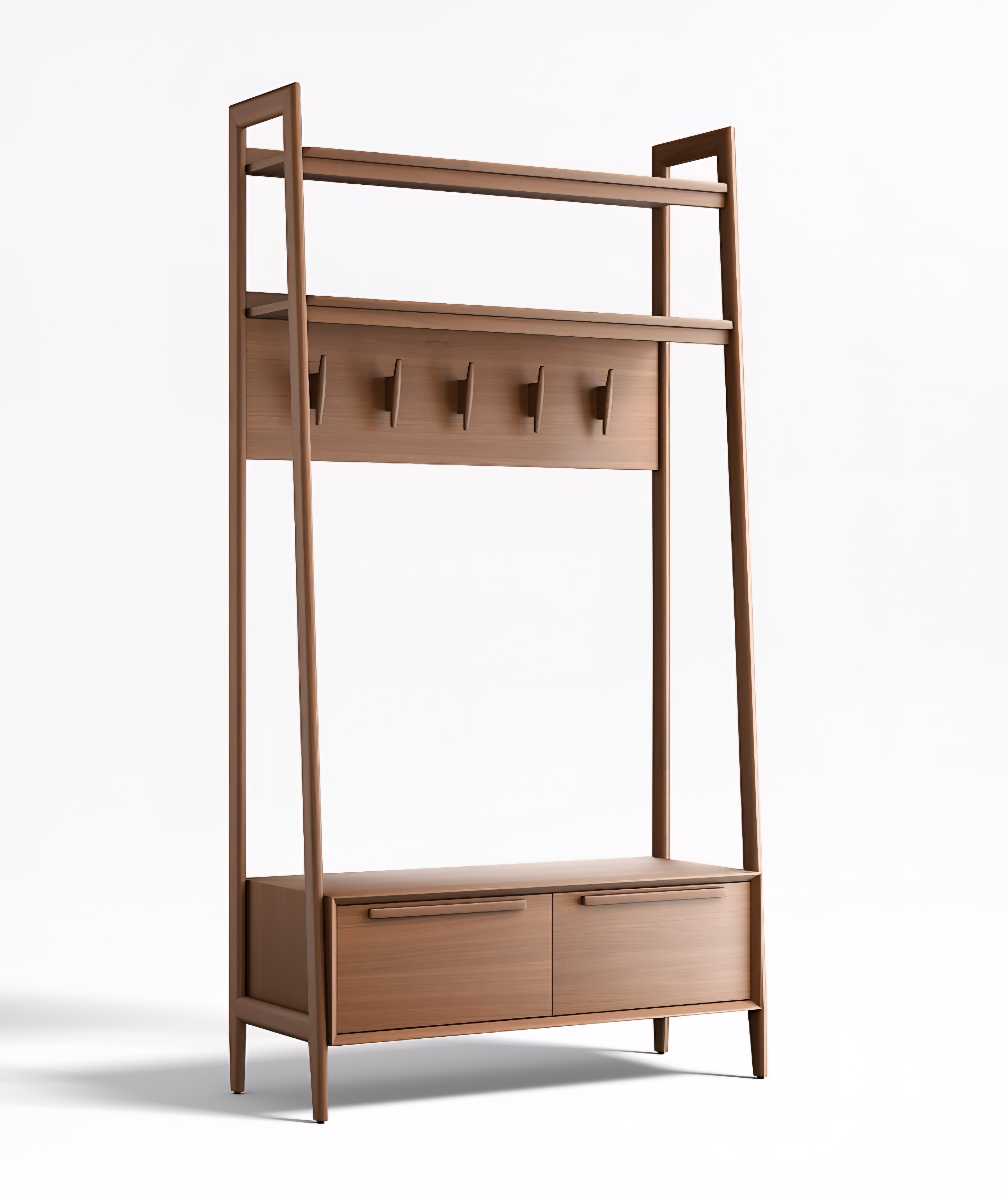 THE ONE × Tate — Walnut Wood Hall Tree with Bench and Shoe Storage (44")
