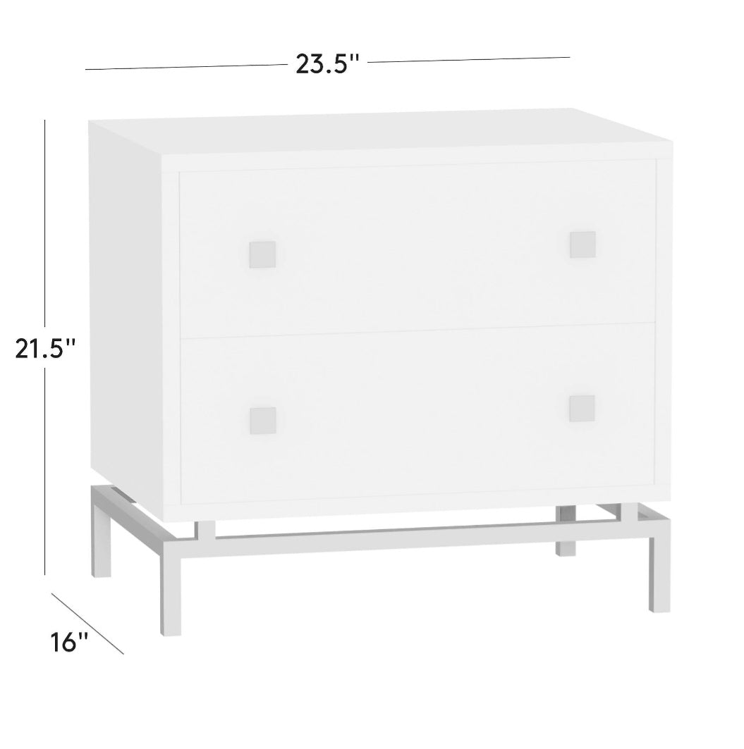 THE ONE × Dover — 2-Drawer Warm White Lacquered Nightstand with Travertine Top