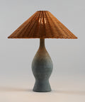 THE ONE × Courbe — Green Ceramic Table Lamp with Rattan Shade