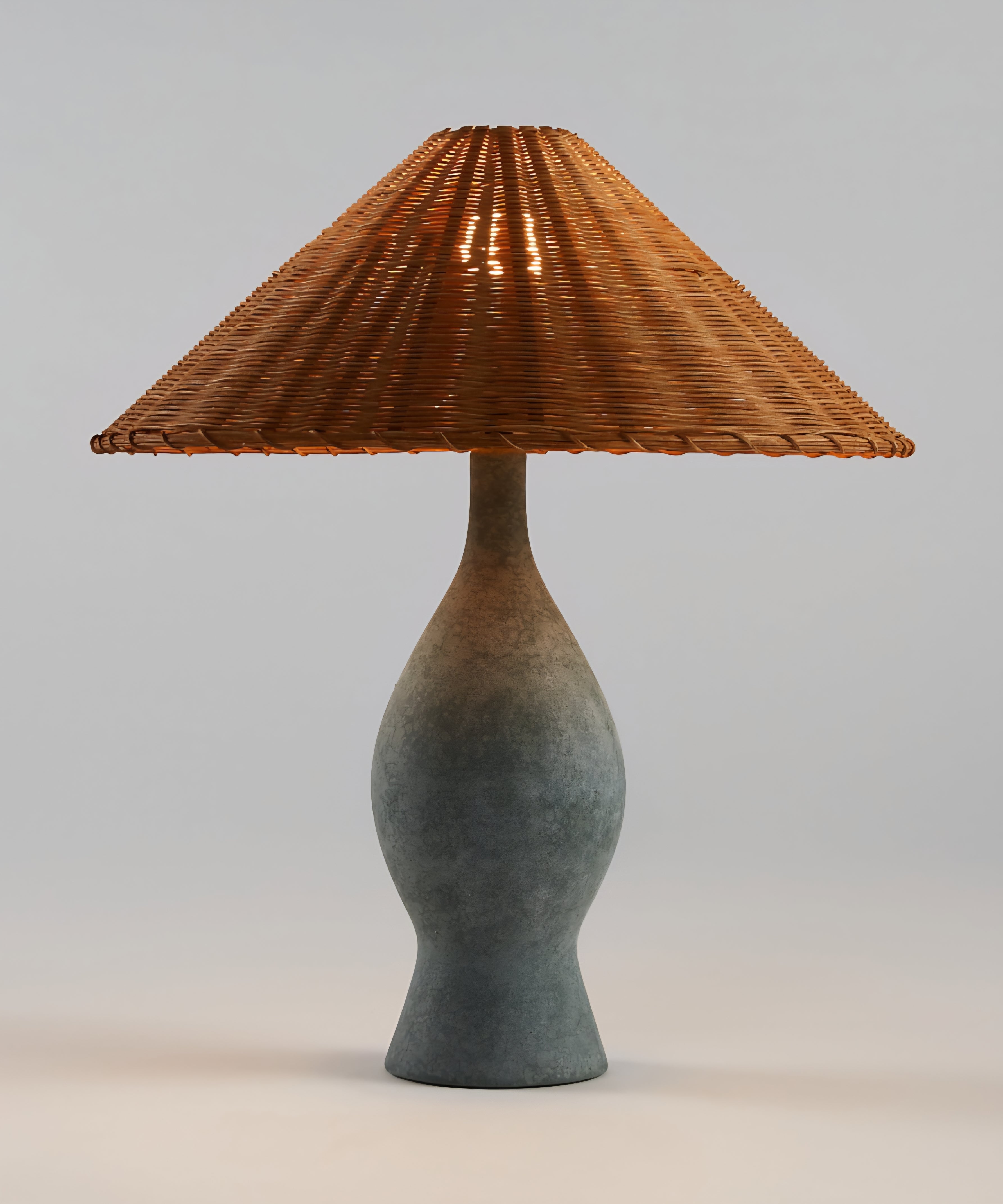 THE ONE × Courbe — Green Ceramic Table Lamp with Rattan Shade
