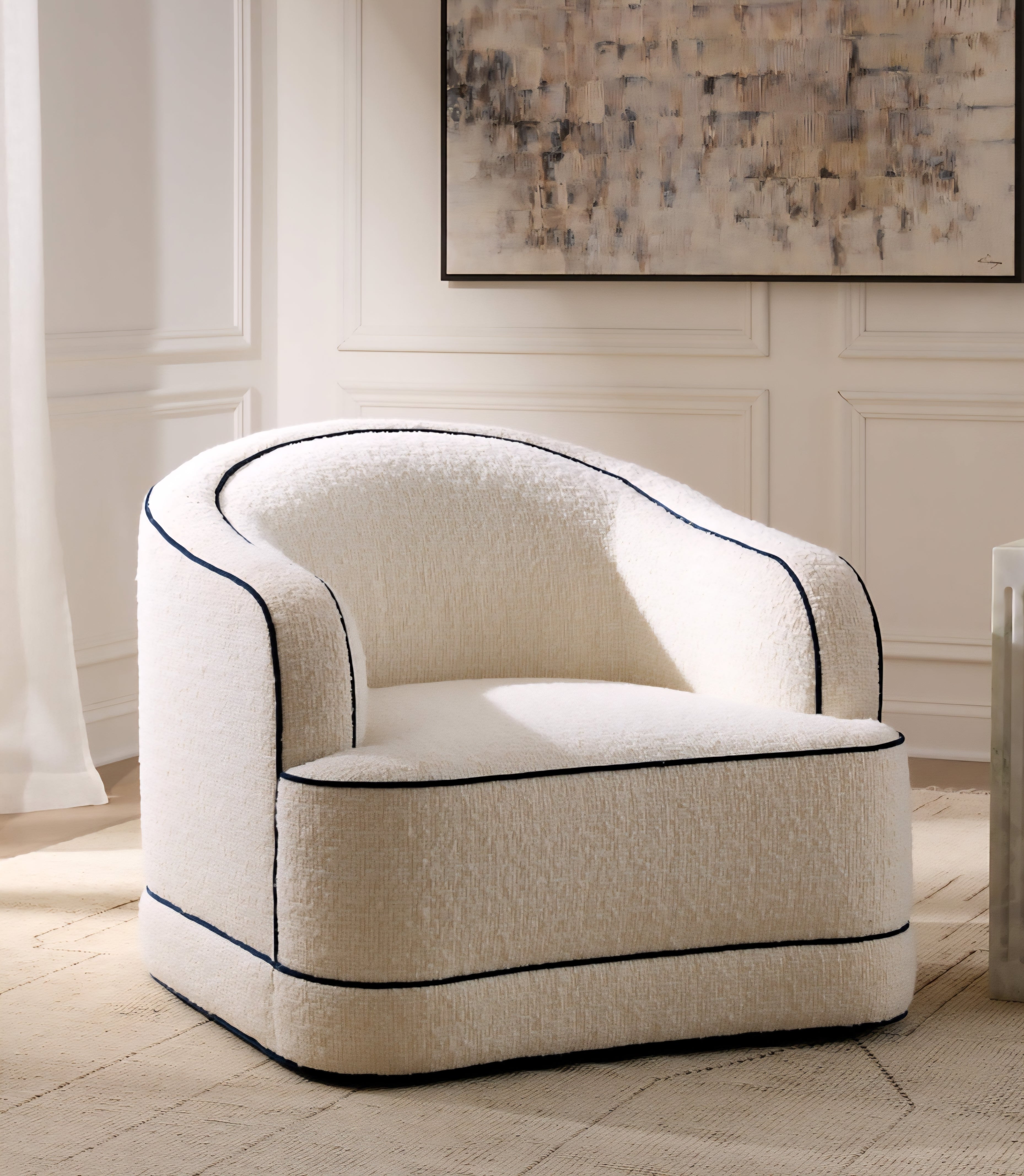 THE ONE × Mylene — Ivory Boucle Swivel Chair