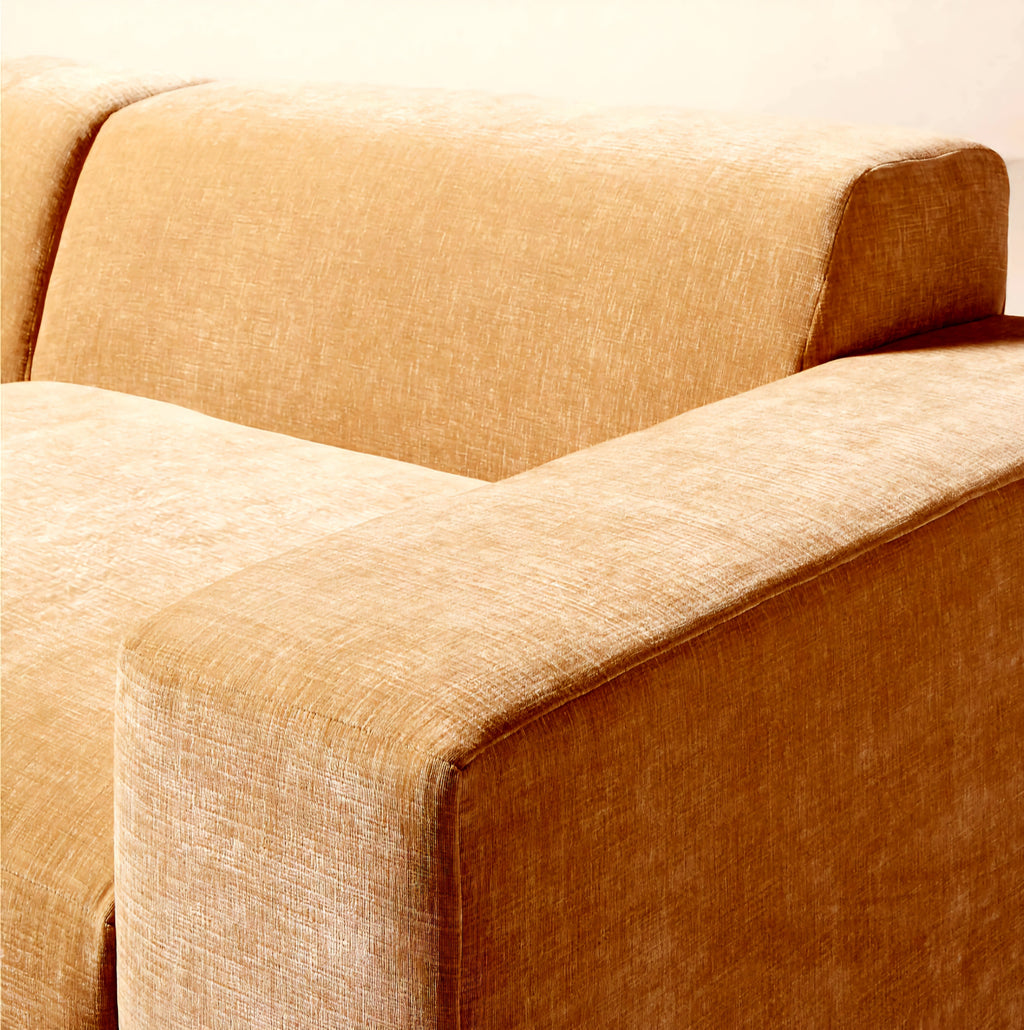 THE ONE × Faible — 4-Piece Modular Right-Arm Wheat Performance Velvet Standard Depth Sectional Sofa