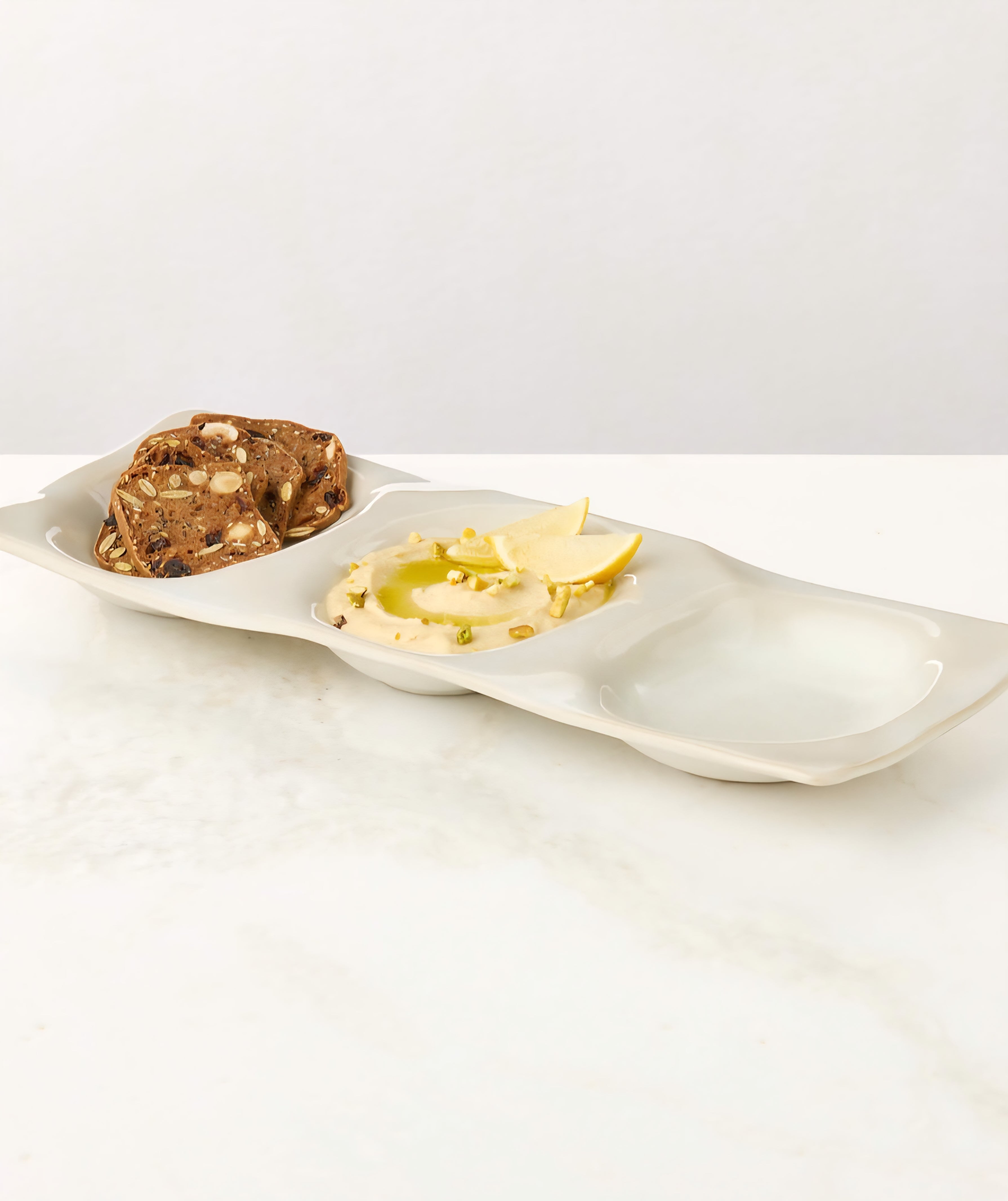 THE ONE × Drift — Rectangular Ivory 3‑Section Divided Serving Platter