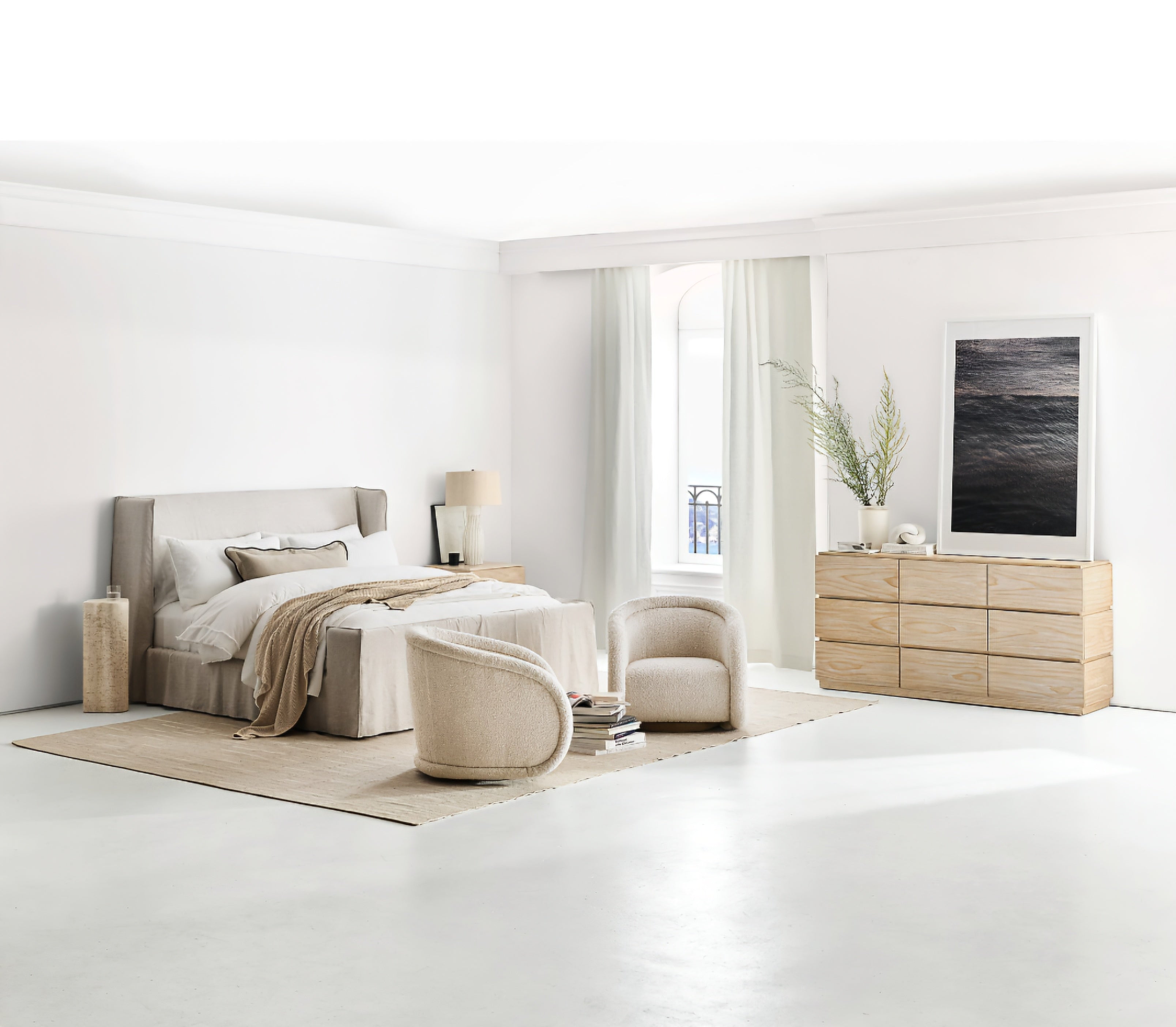 THE ONE × Medoc — Light Beige Textured Boucle Swivel Chair