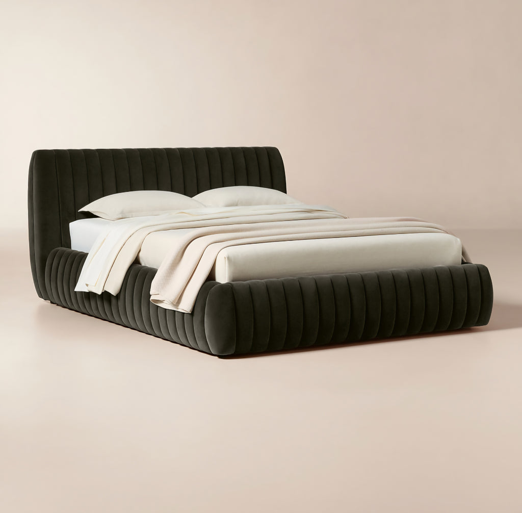 THE ONE × Wolcott — Channeled Mink Velvet Queen Bed