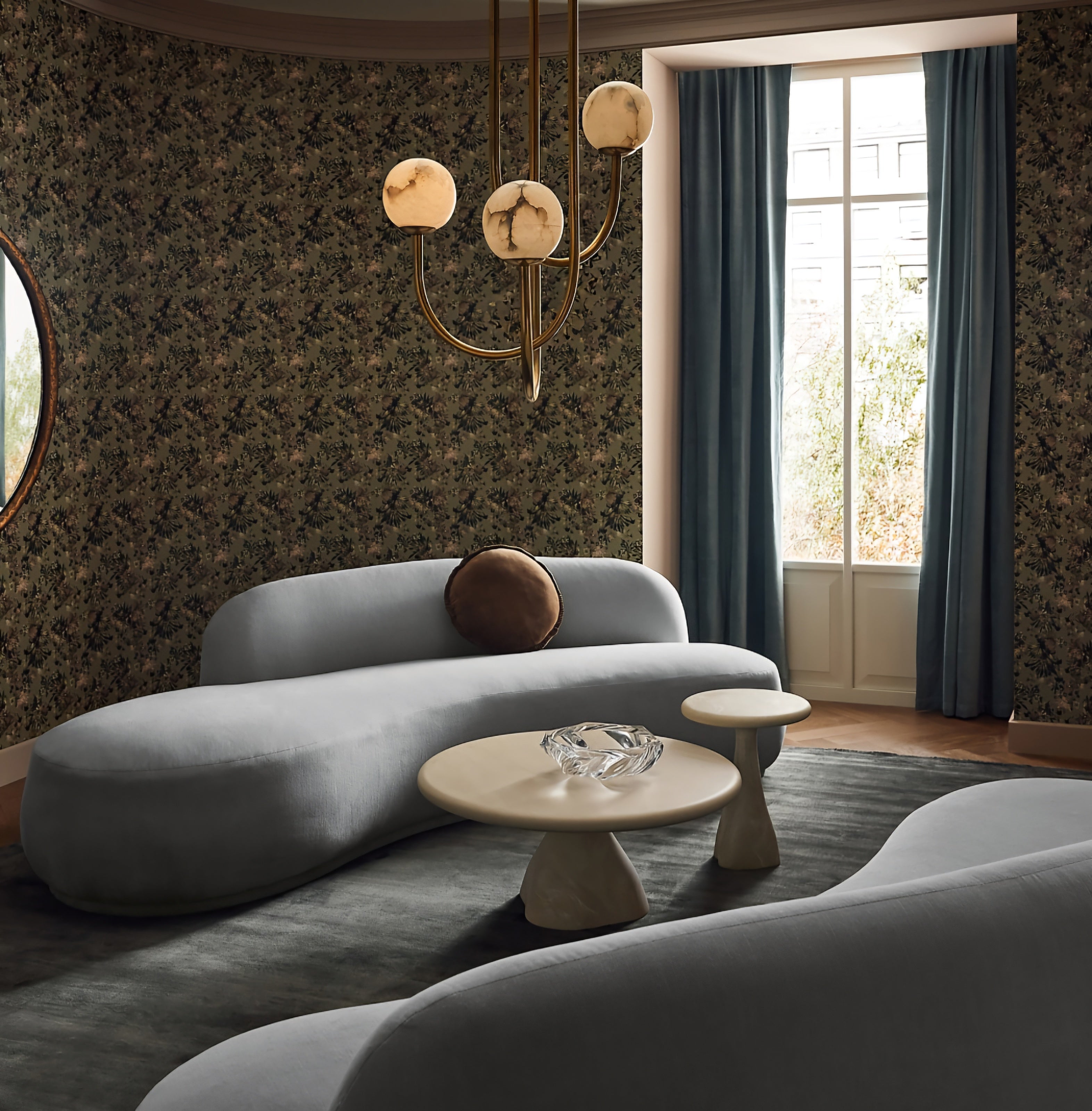 THE ONE × Claudelle — Light Blue Velvet Curved Sofa